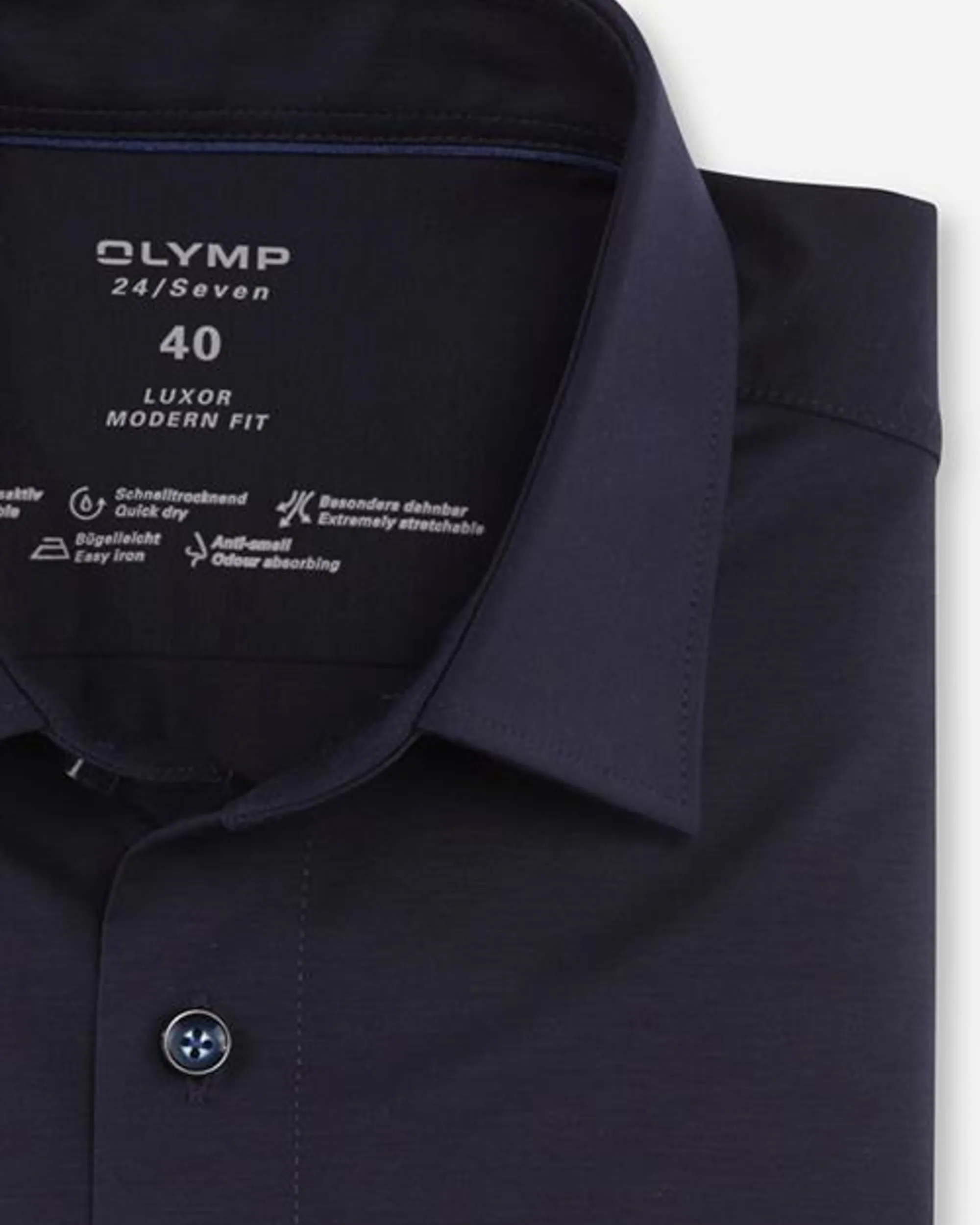 OLYMP 24/Seven Modern Fit Overhemd KM Donker blauw 074112-001-37
