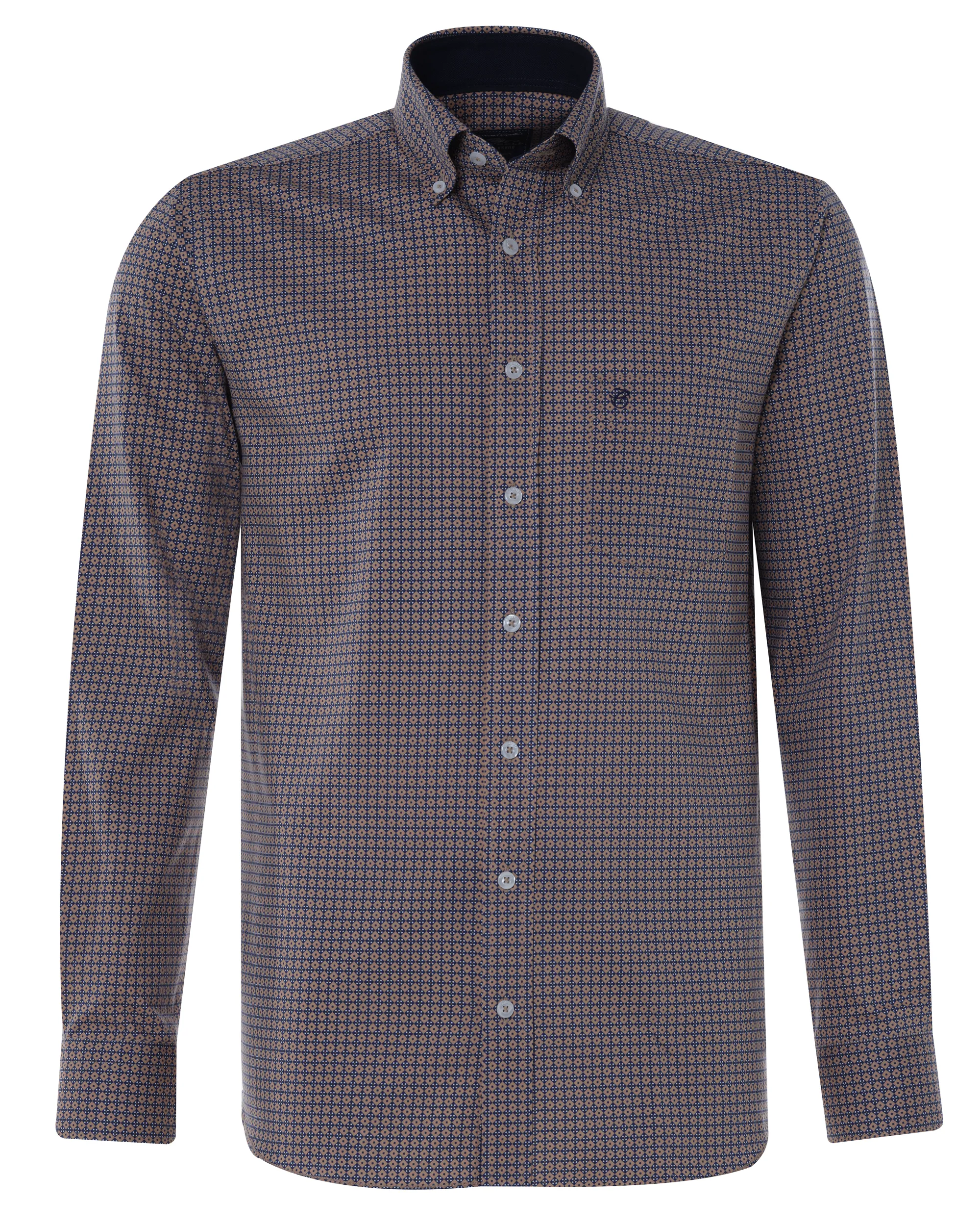 Campbell Casual Overhemd LM Bruin dessin 076482-008-L