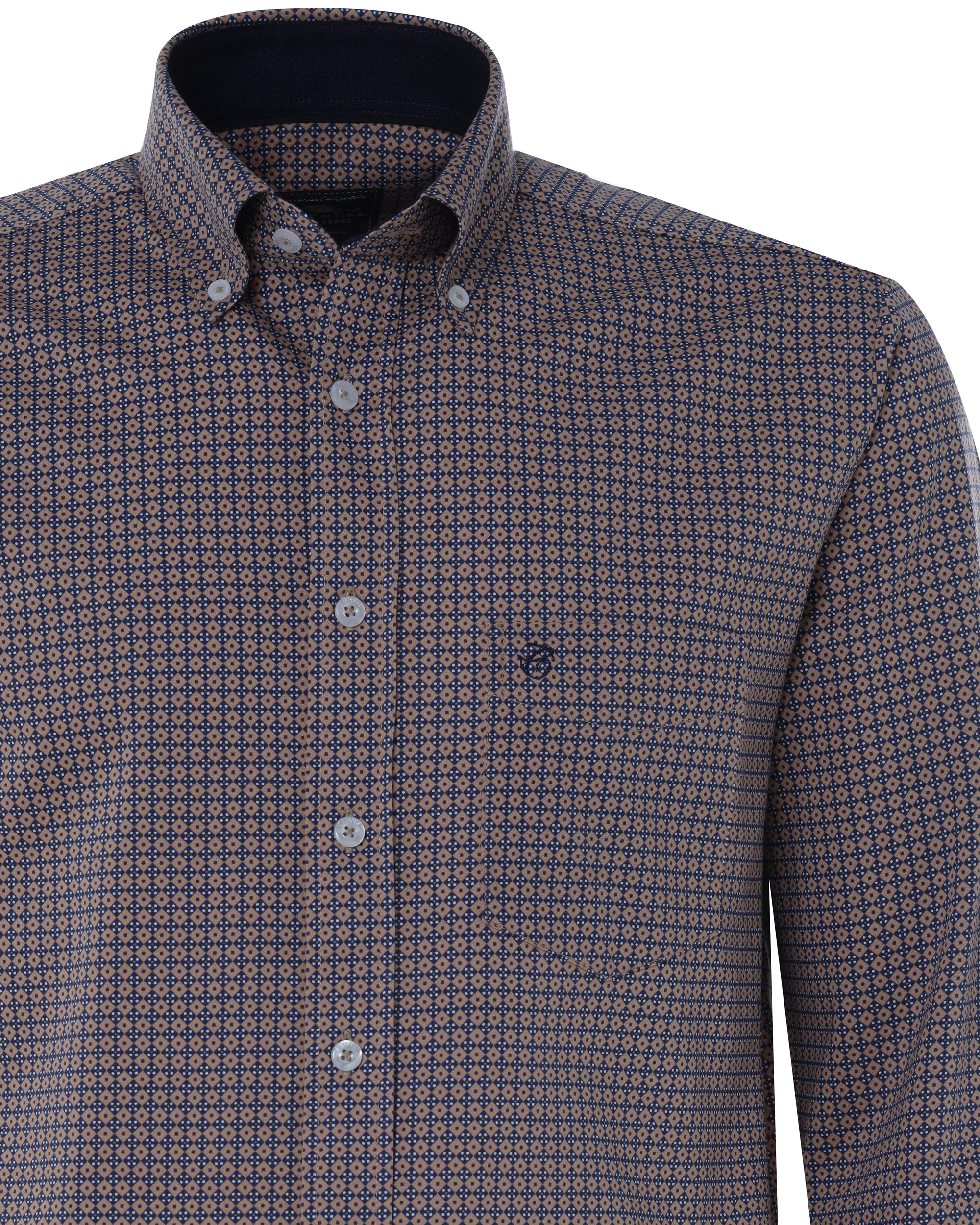 Campbell Casual Overhemd LM Bruin dessin 076482-008-L