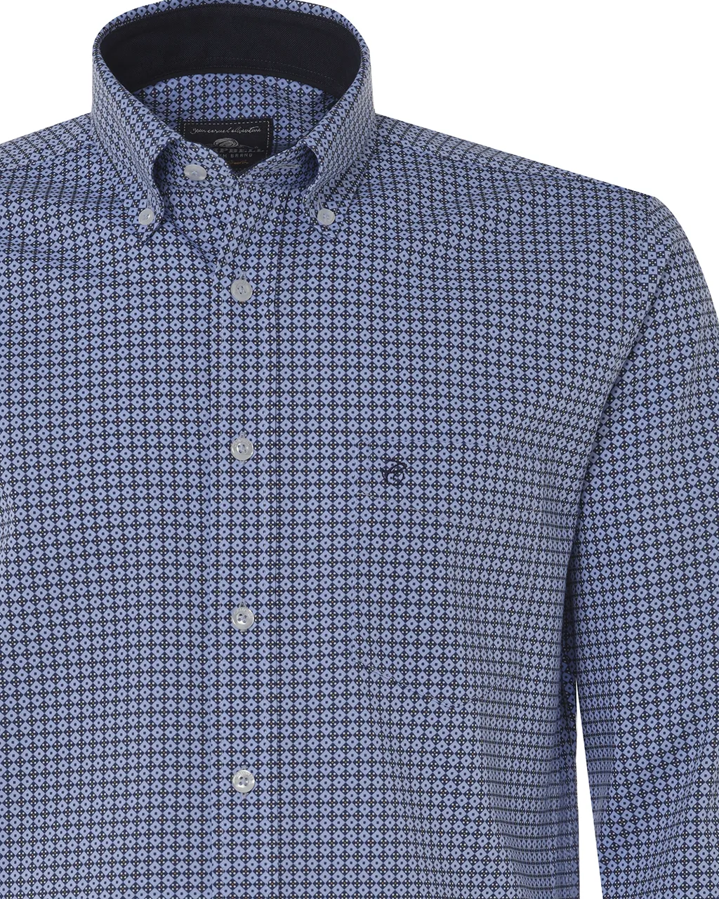 Campbell Casual Overhemd LM Middenblauw print 076482-010-L