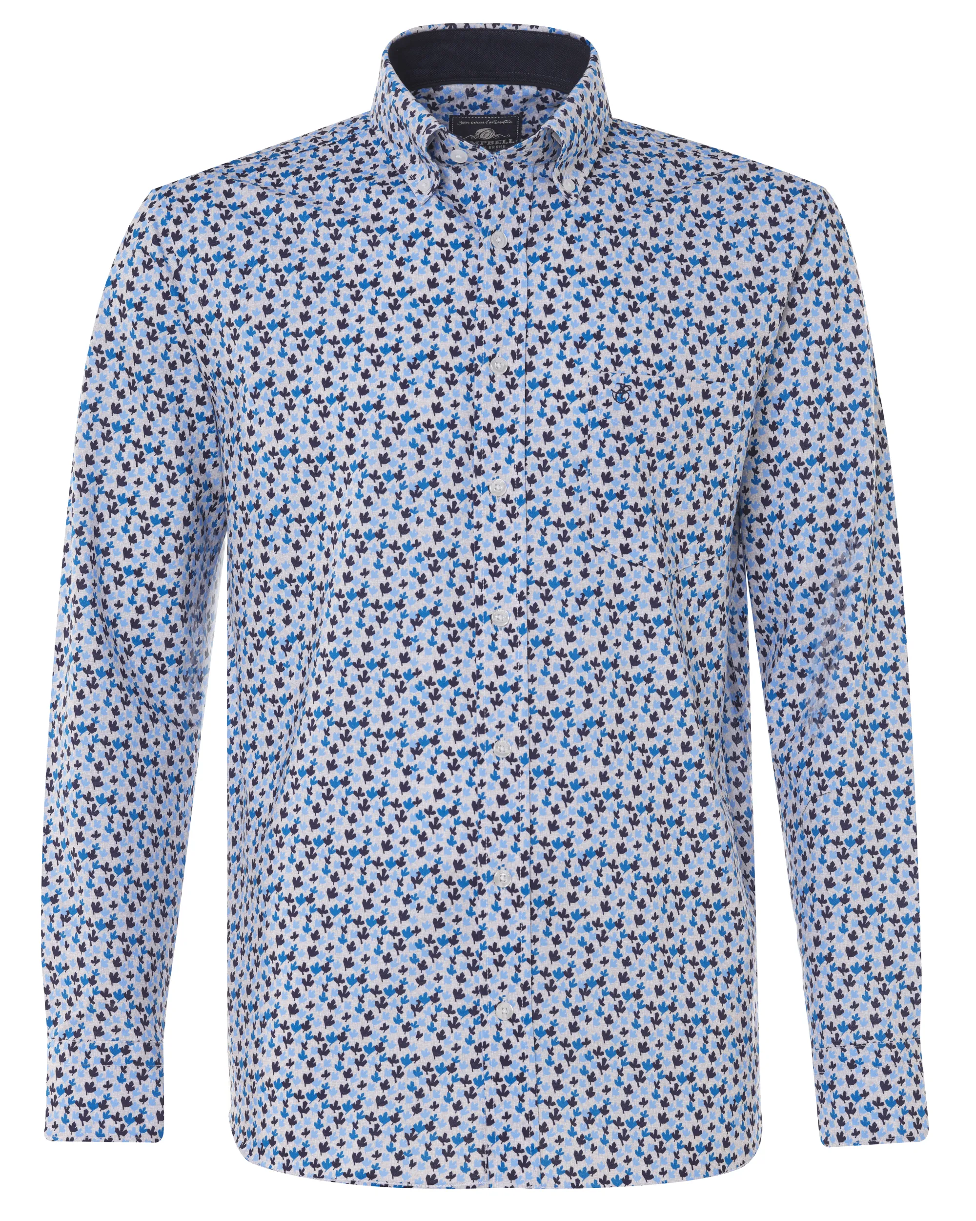 Campbell Casual Overhemd LM Blauw print 076482-012-L