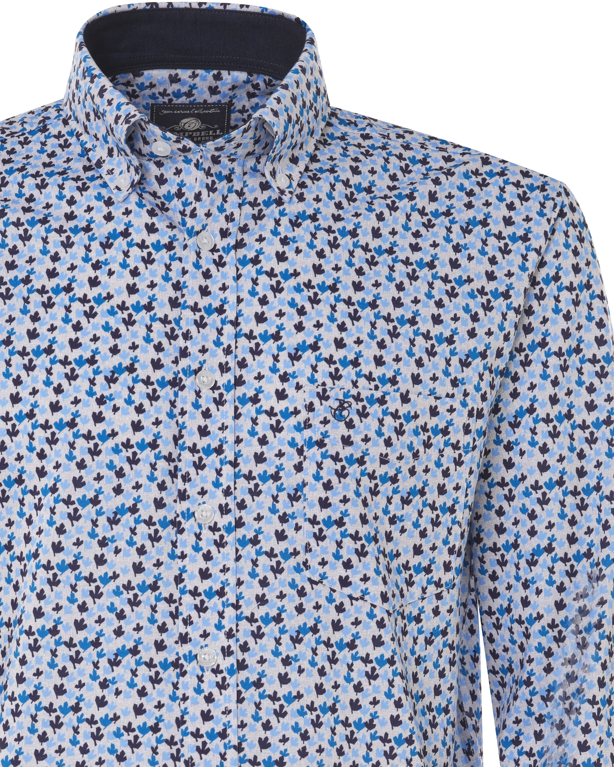 Campbell Casual Overhemd LM Blauw print 076482-012-L