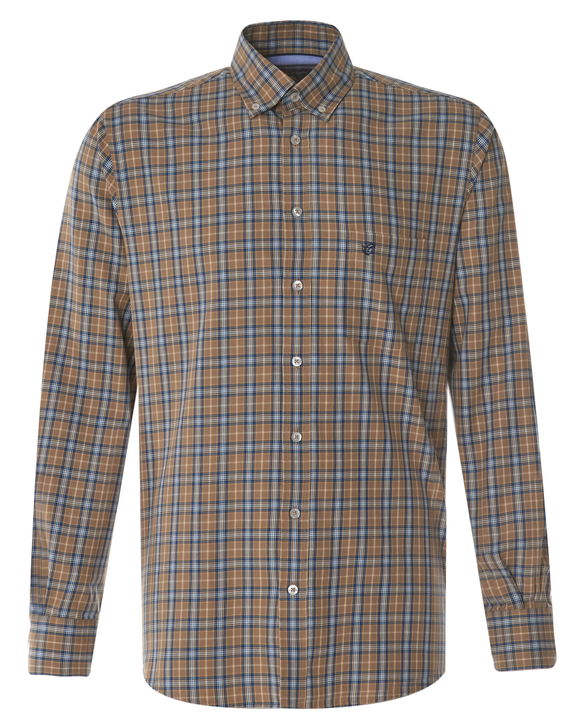 Campbell Casual Overhemd LM Beige kleine ruit 077710-008