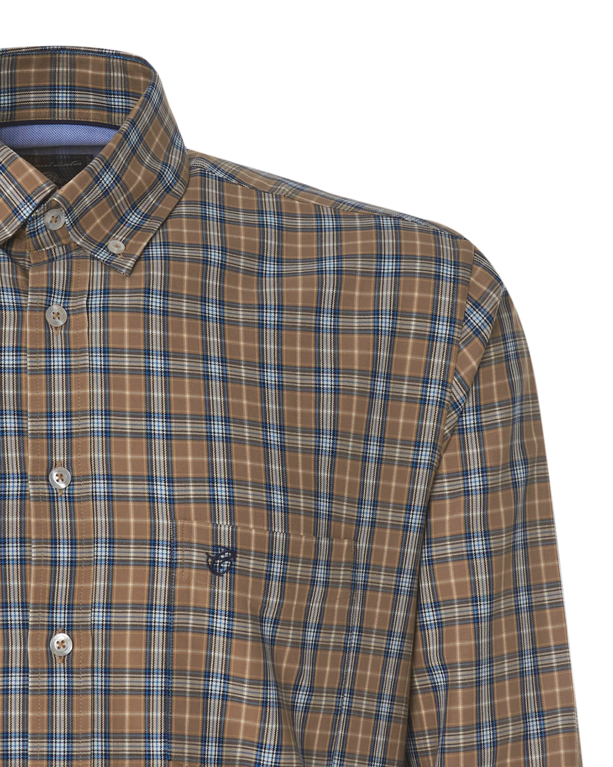 Campbell Casual Overhemd LM Beige kleine ruit 077710-008