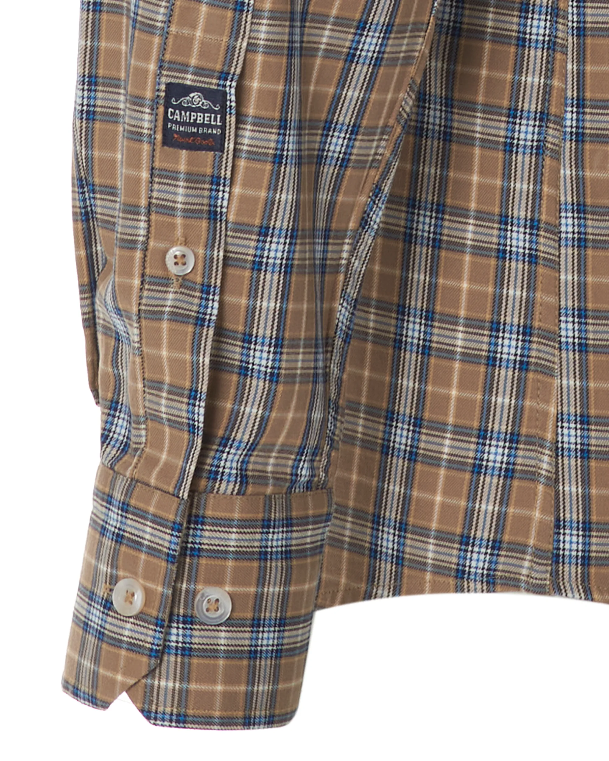 Campbell Casual Overhemd LM Beige kleine ruit 077710-008