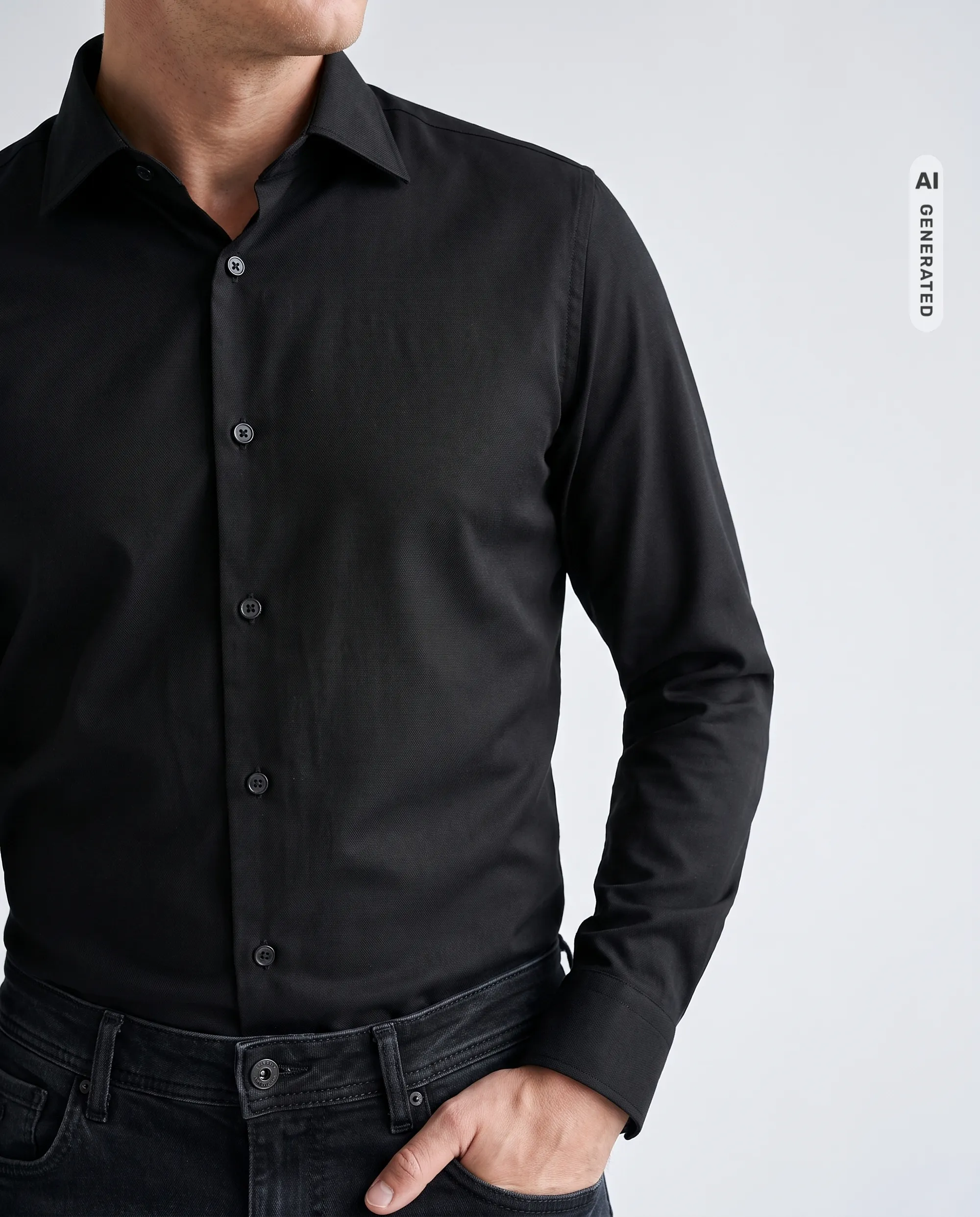 Recall Overhemd LM Zwart uni 077931-004-38