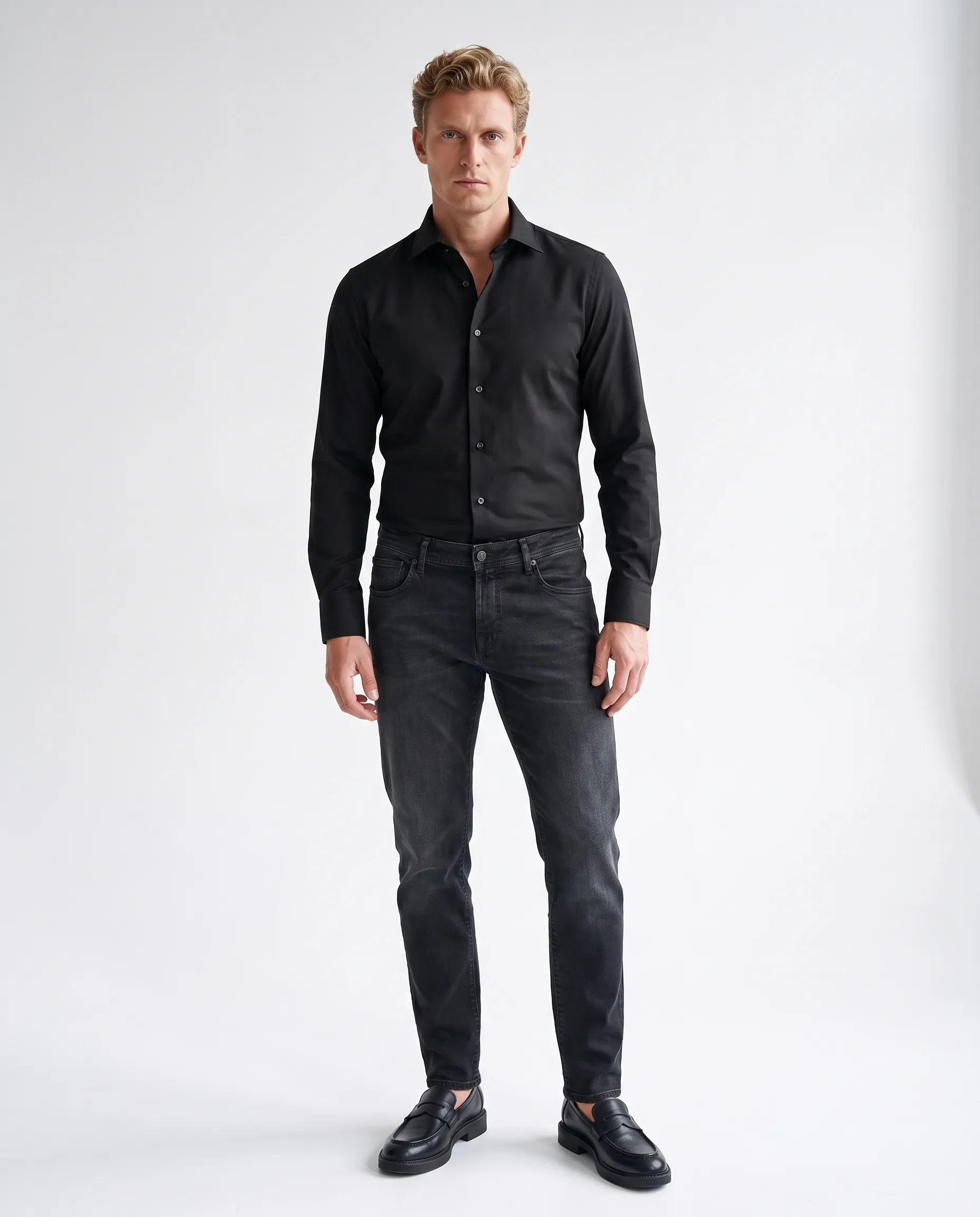 Recall Overhemd LM Zwart uni 077931-004-38