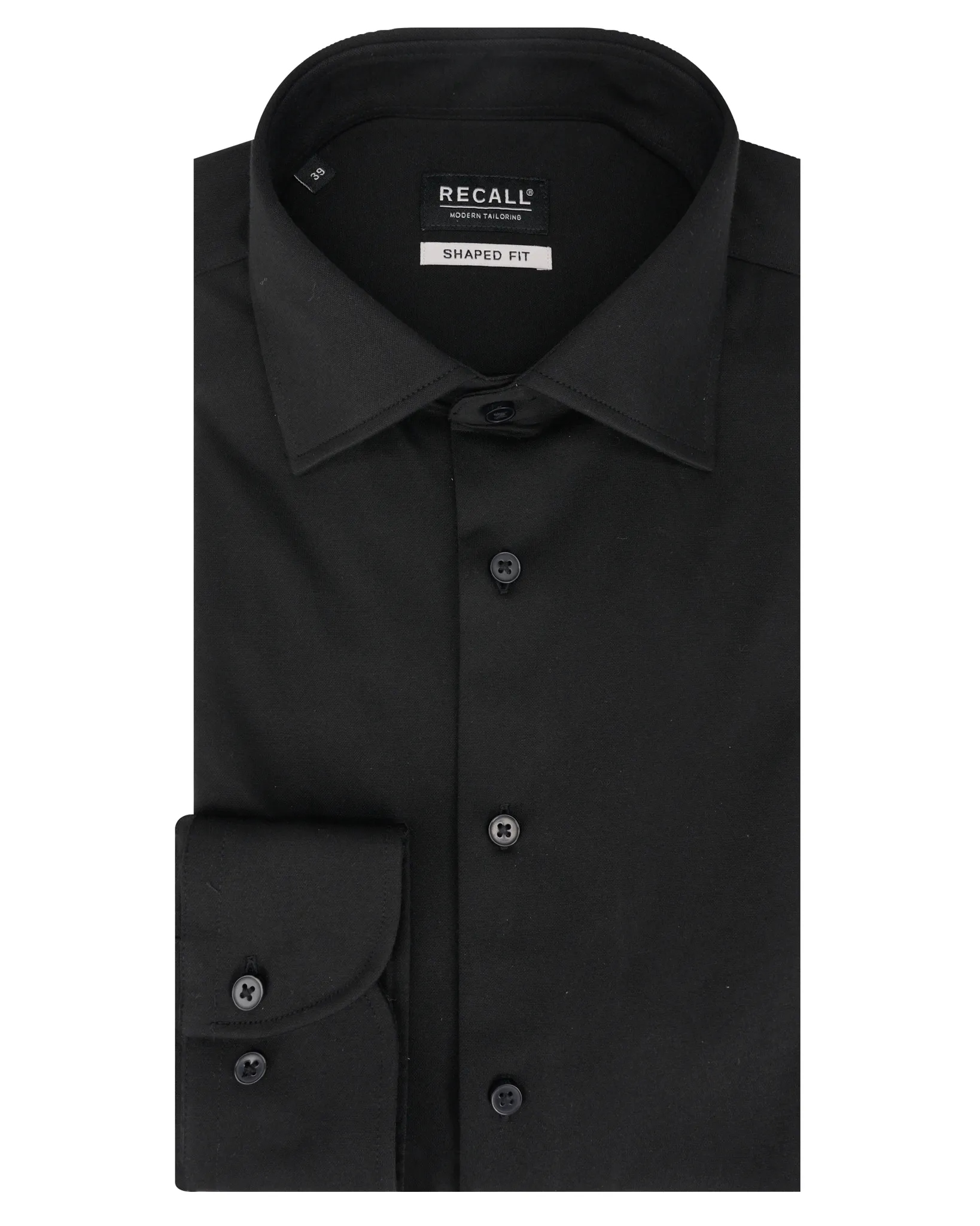 Recall Overhemd LM Zwart uni 077931-004-38