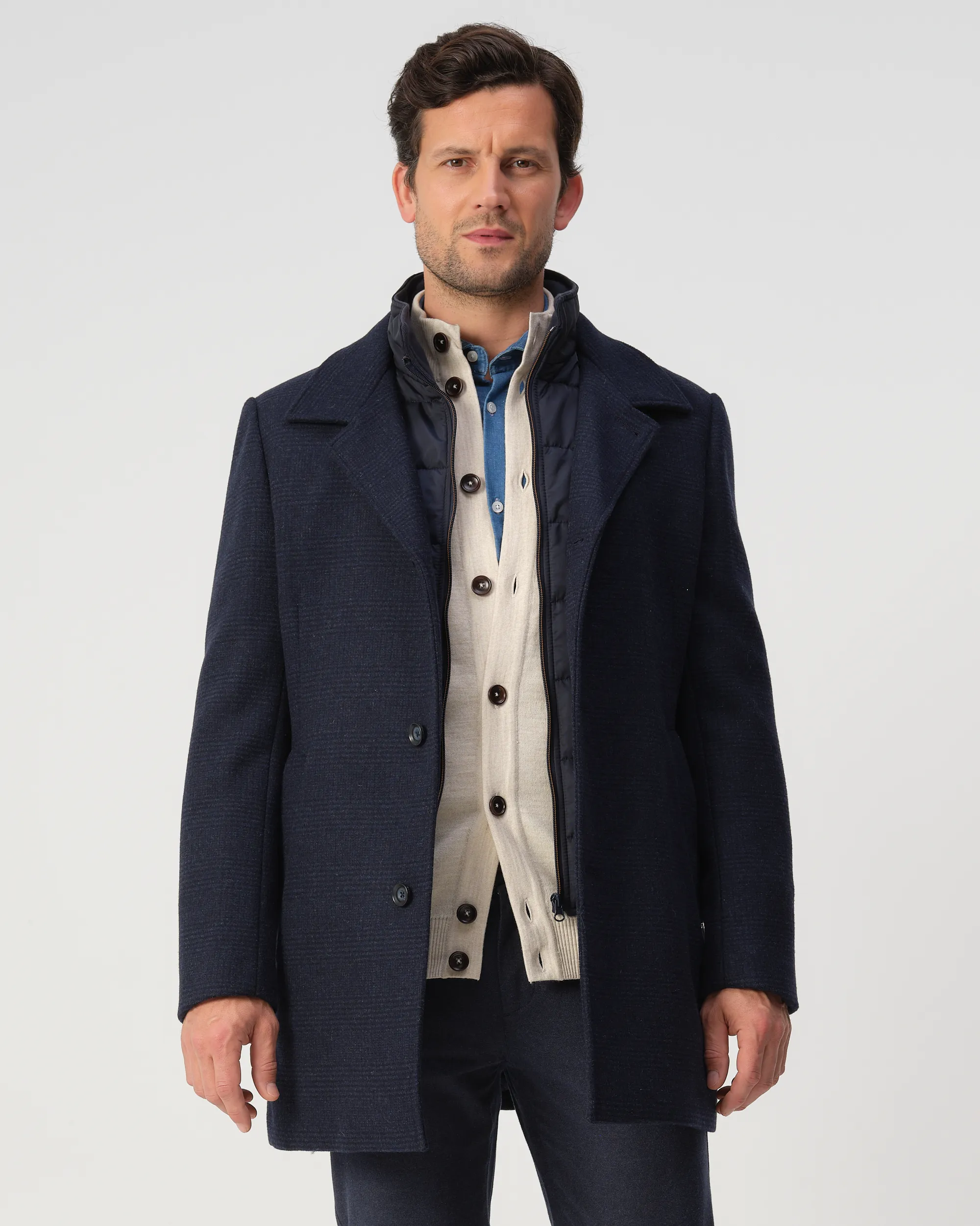 Campbell Overcoat Navy grote ruit 081417-003-L