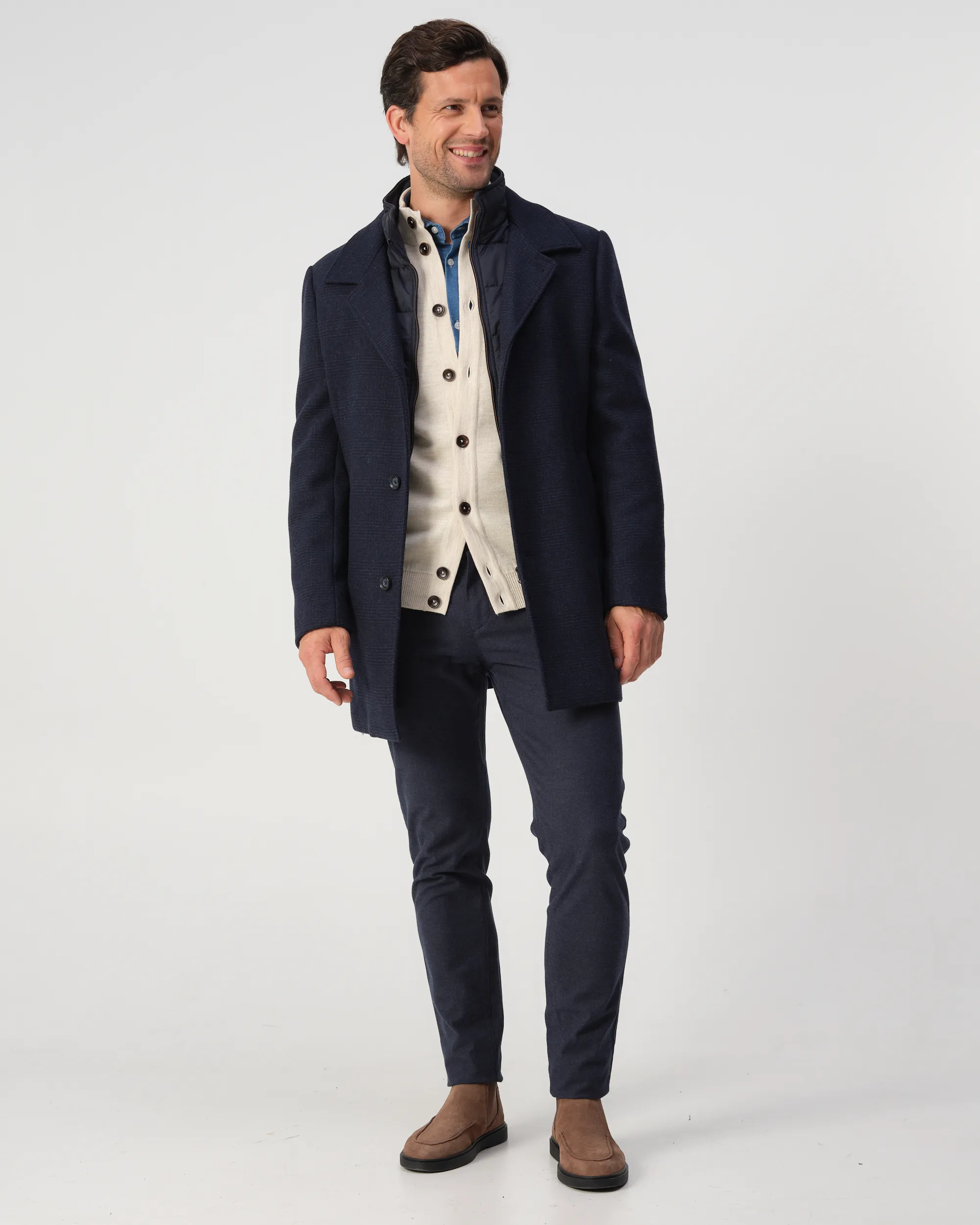 Campbell Overcoat Navy grote ruit 081417-003-L