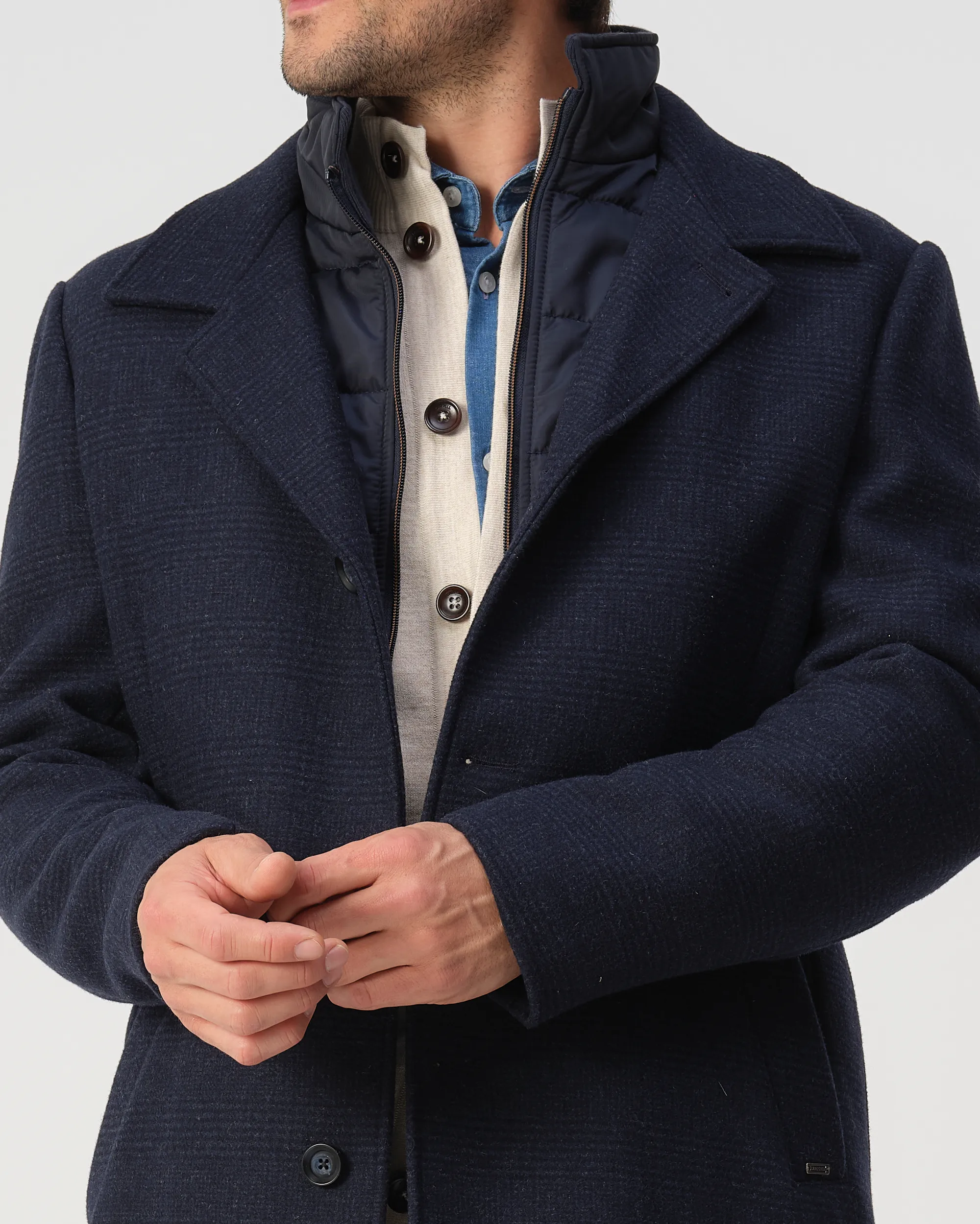 Campbell Overcoat Navy grote ruit 081417-003-L