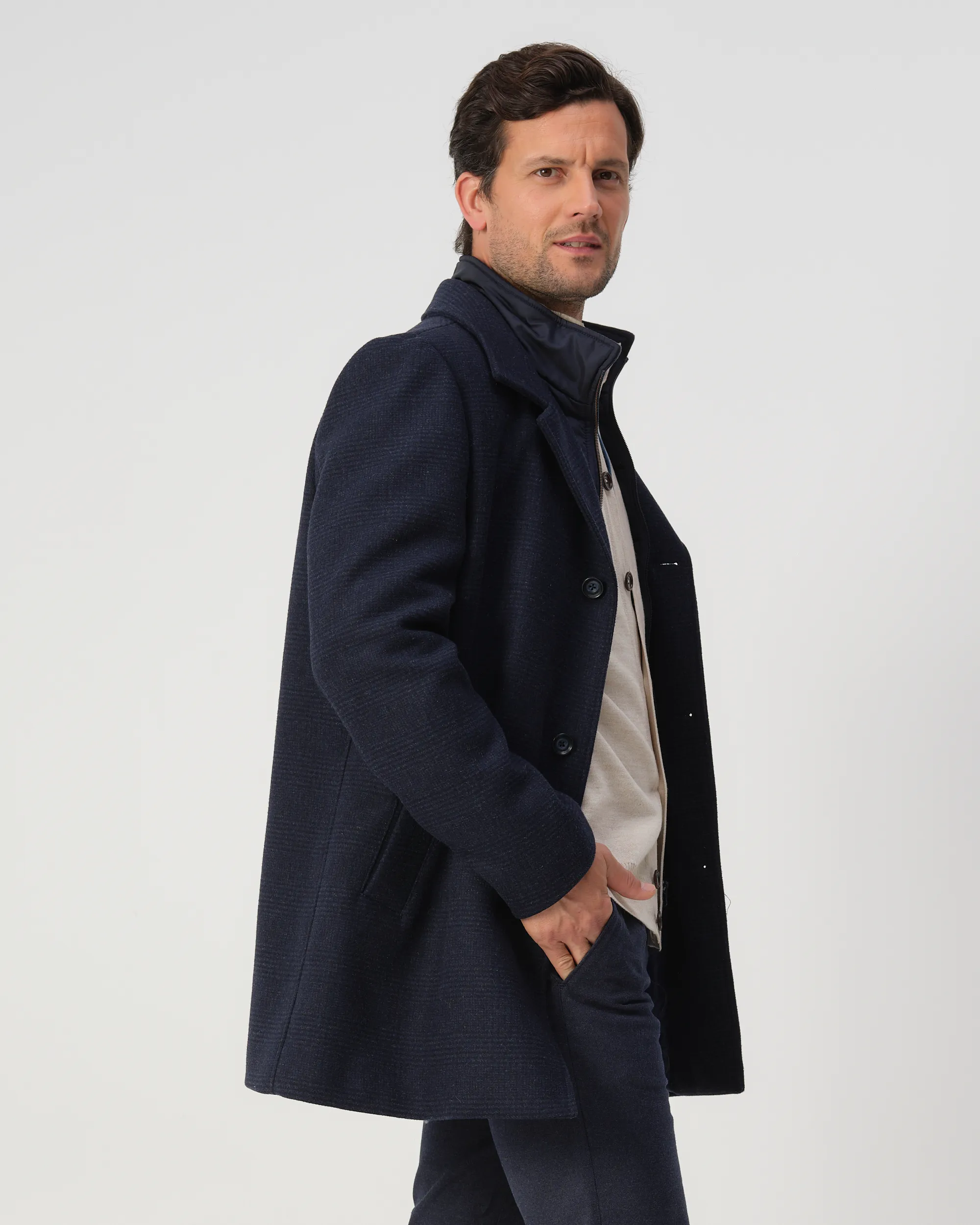 Campbell Overcoat Navy grote ruit 081417-003-L