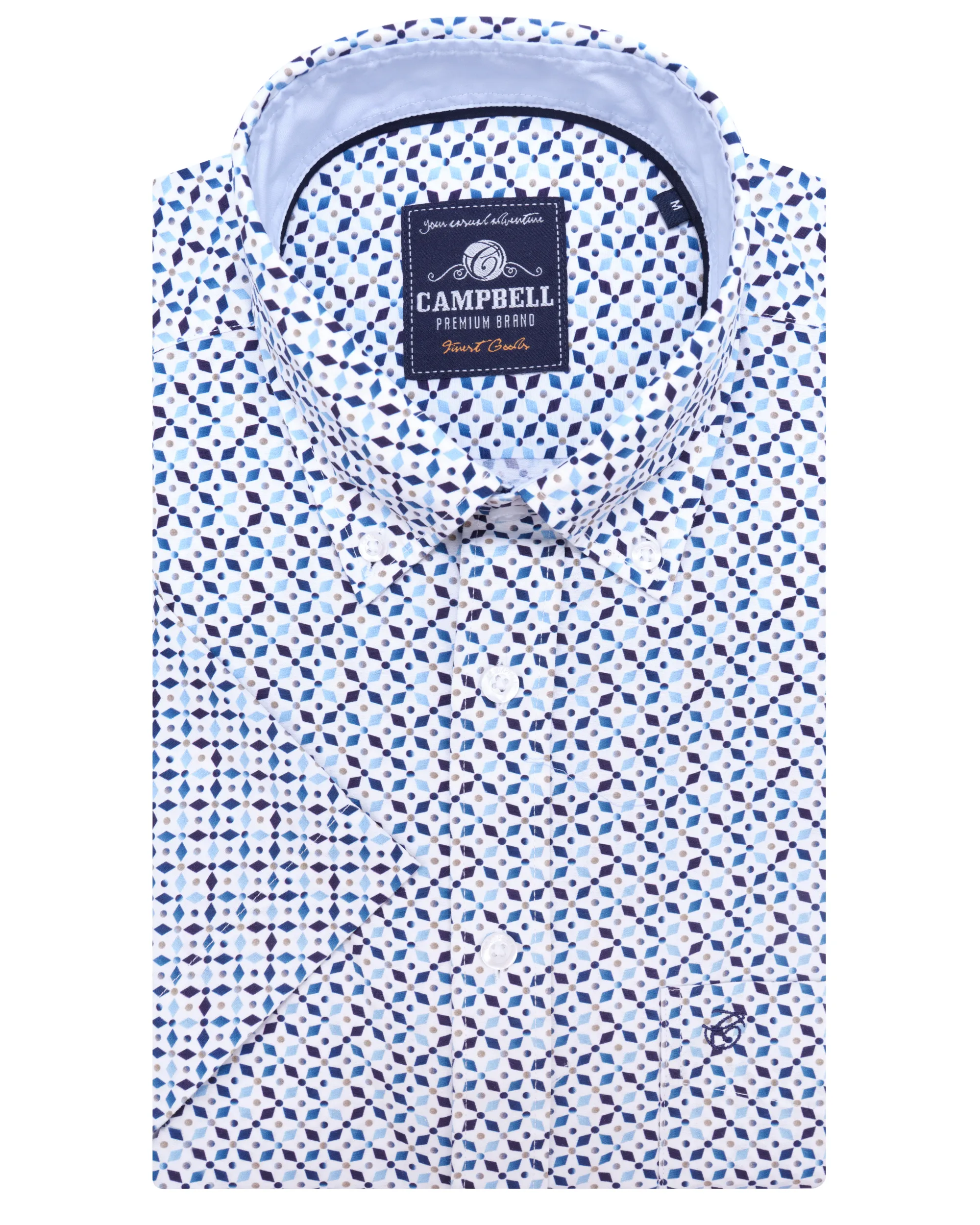 Campbell Casual Overhemd KM Navy dessin 081473-001-L