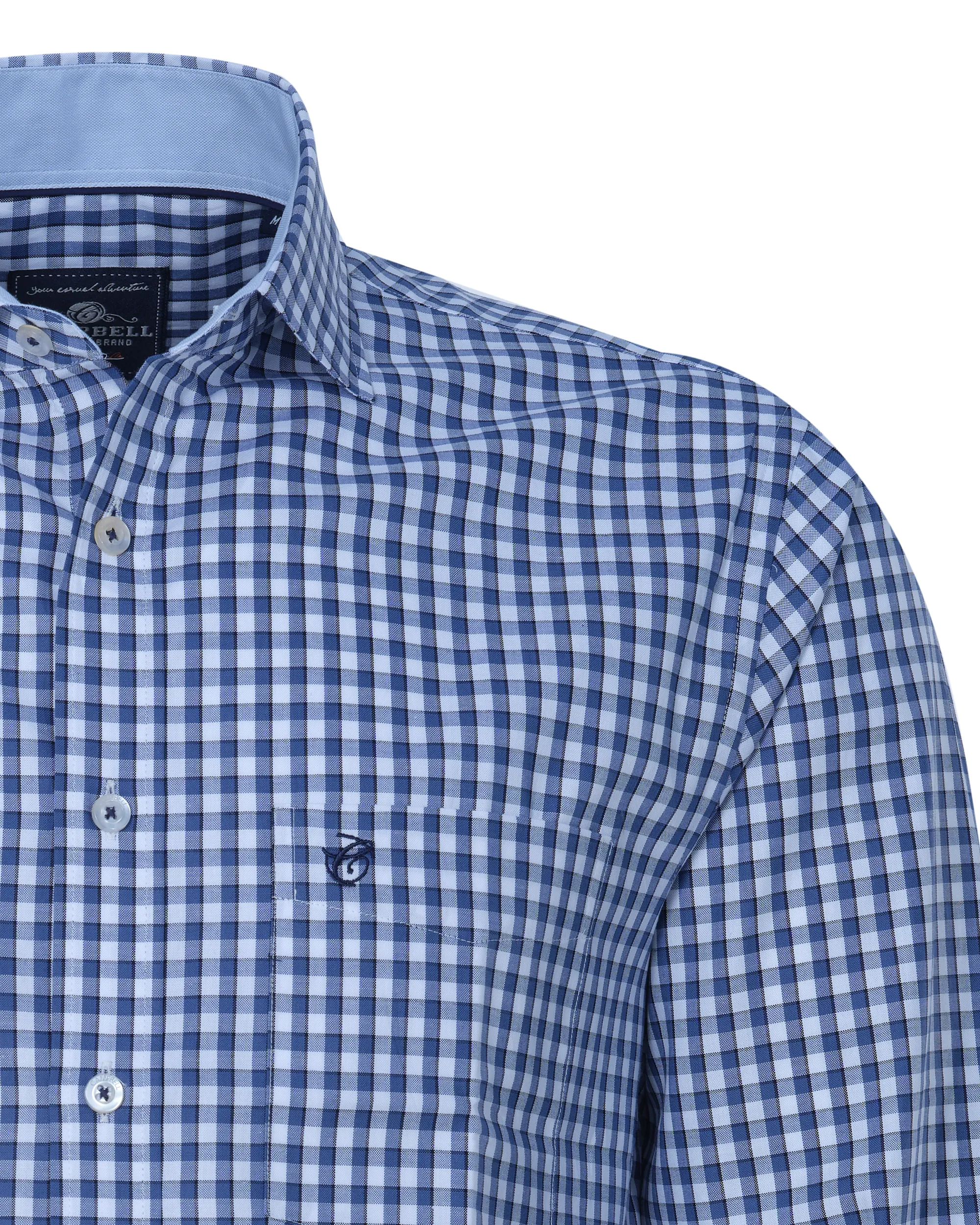 Campbell Casual Overhemd LM Navy kleine ruit 081598-001