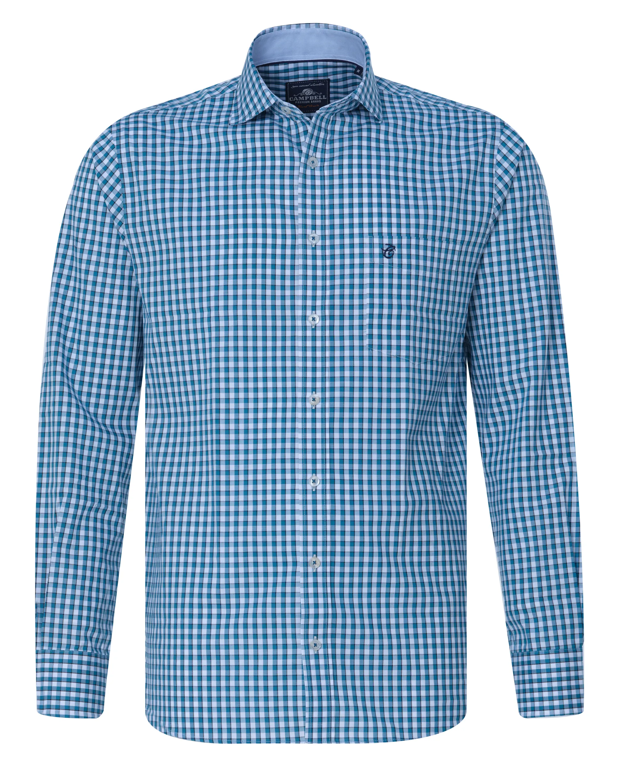 Campbell Casual Overhemd LM Aqua kleine ruit 081598-003-L