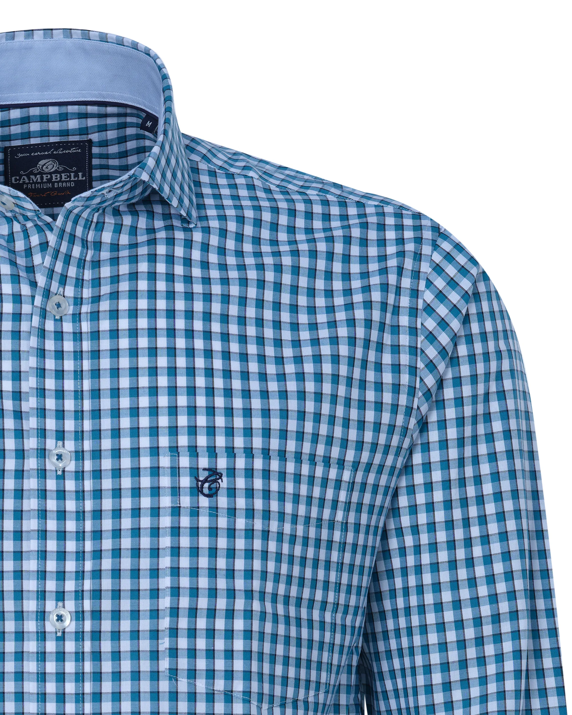 Campbell Casual Overhemd LM Aqua kleine ruit 081598-003-L