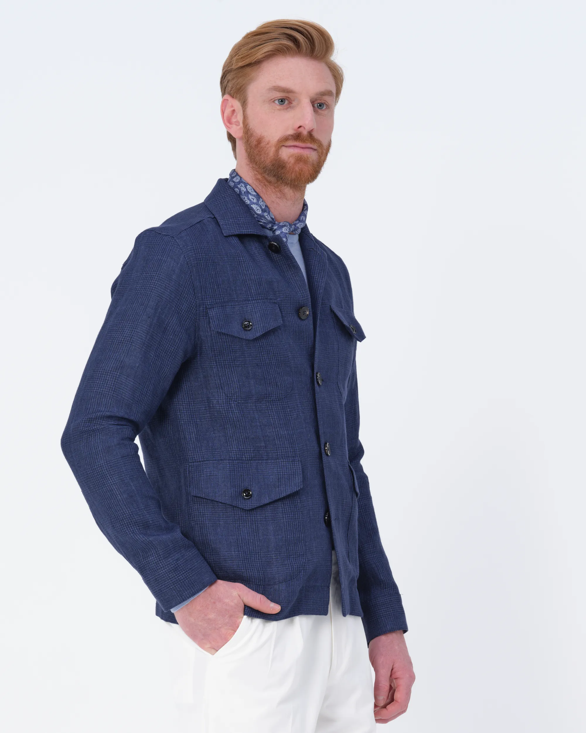 Dutch Dandies Safari Overshirt Navy grote ruit 081878-005-46