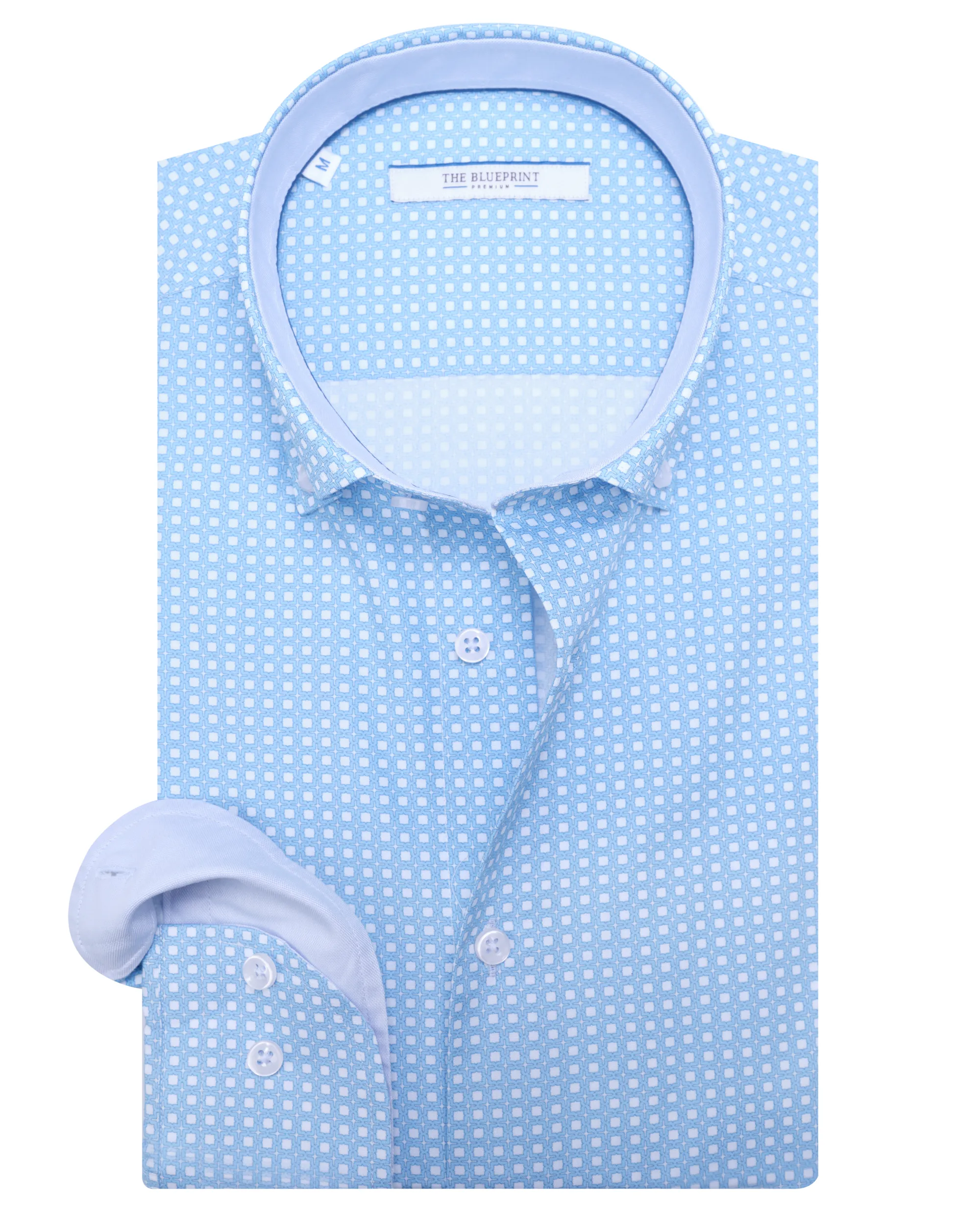 The BLUEPRINT Premium - Casual Overhemd LM Lichtblauw dessin 082234-001-L