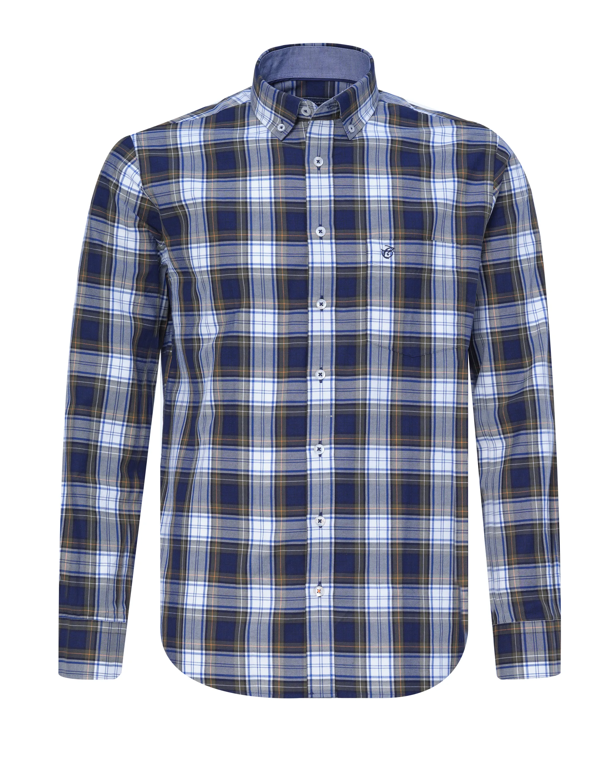 Campbell Casual Overhemd LM Navy grote ruit 084127-003