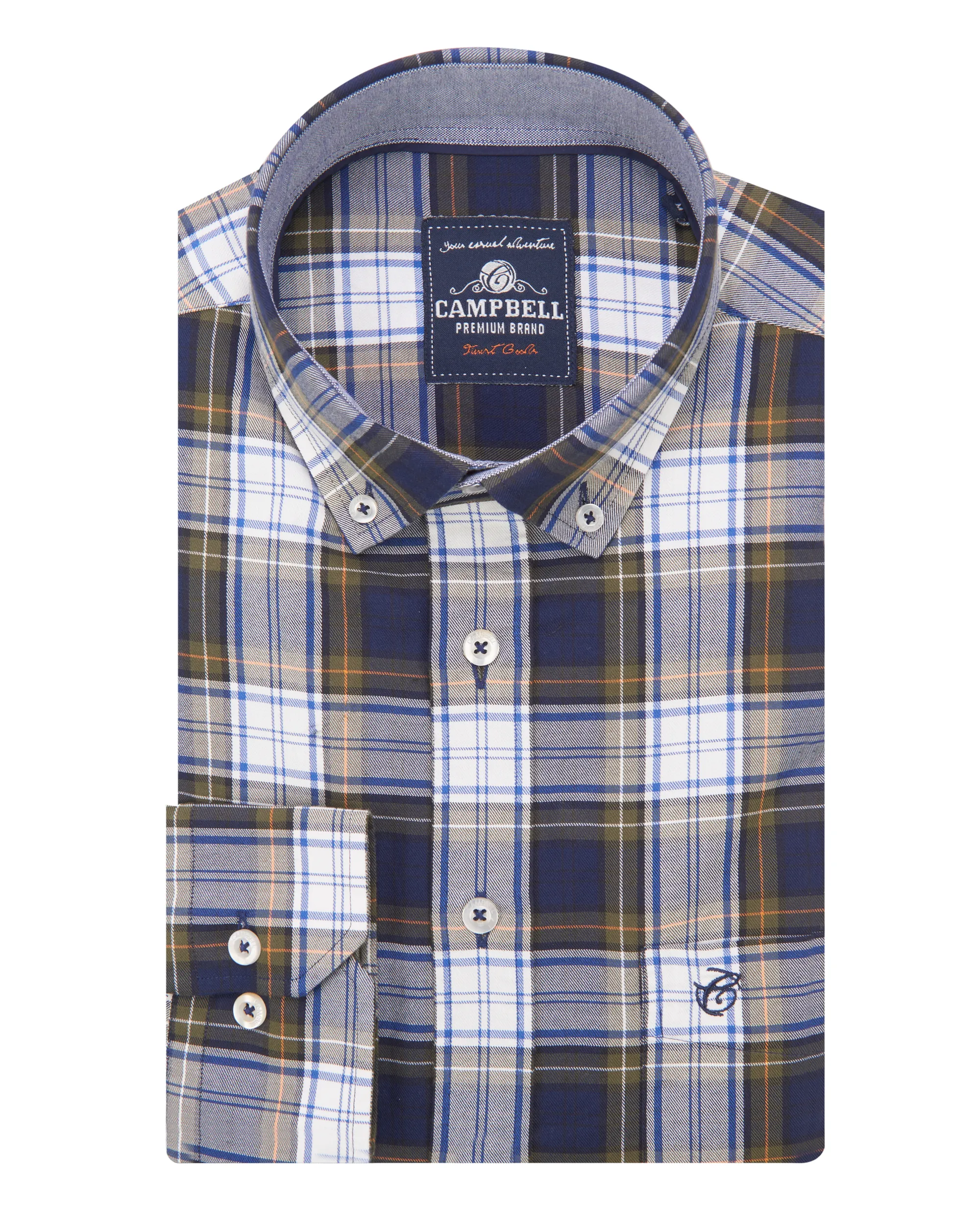 Campbell Casual Overhemd LM Navy grote ruit 084127-003
