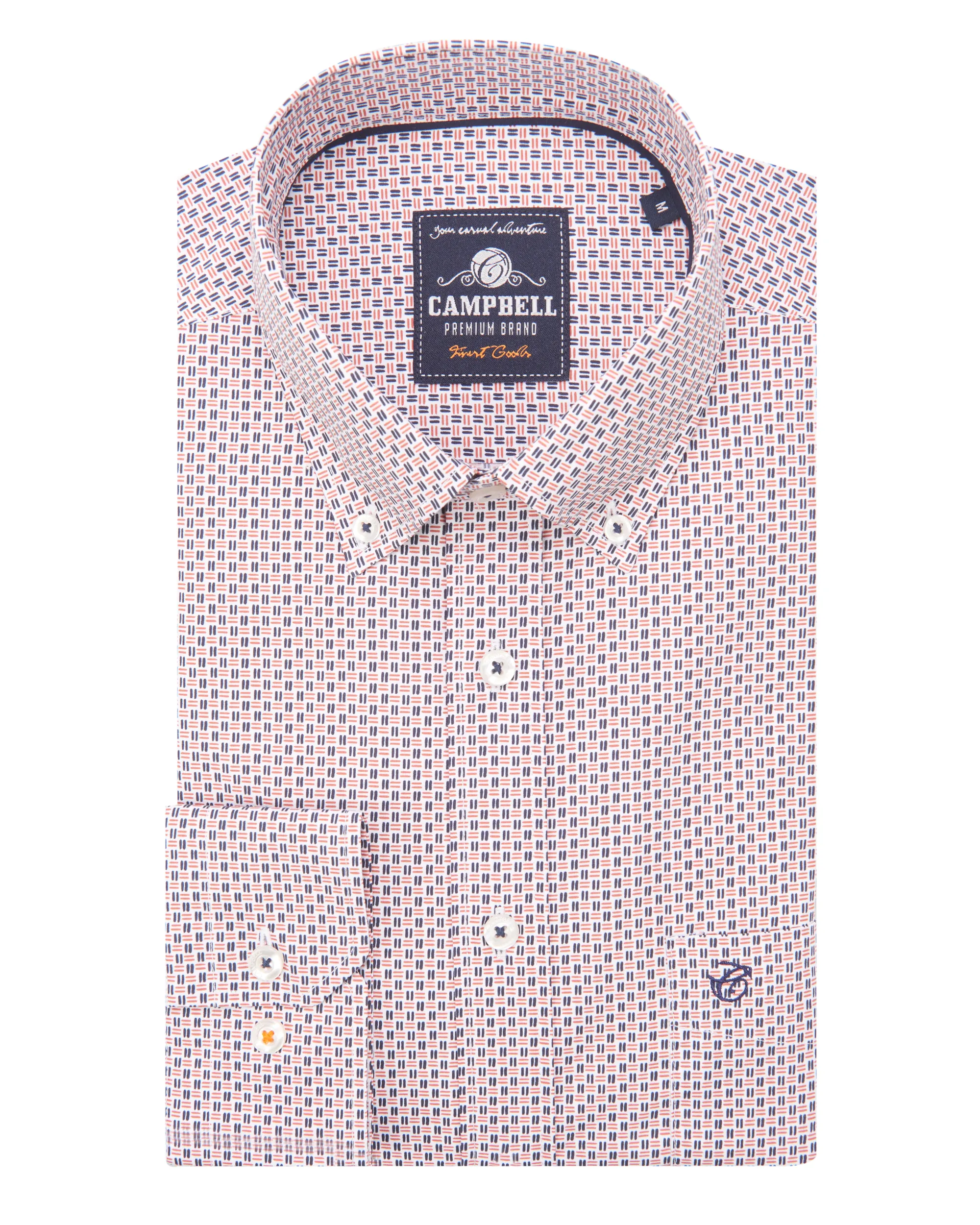Campbell Casual Overhemd LM Oranje dessin 084660-001-L