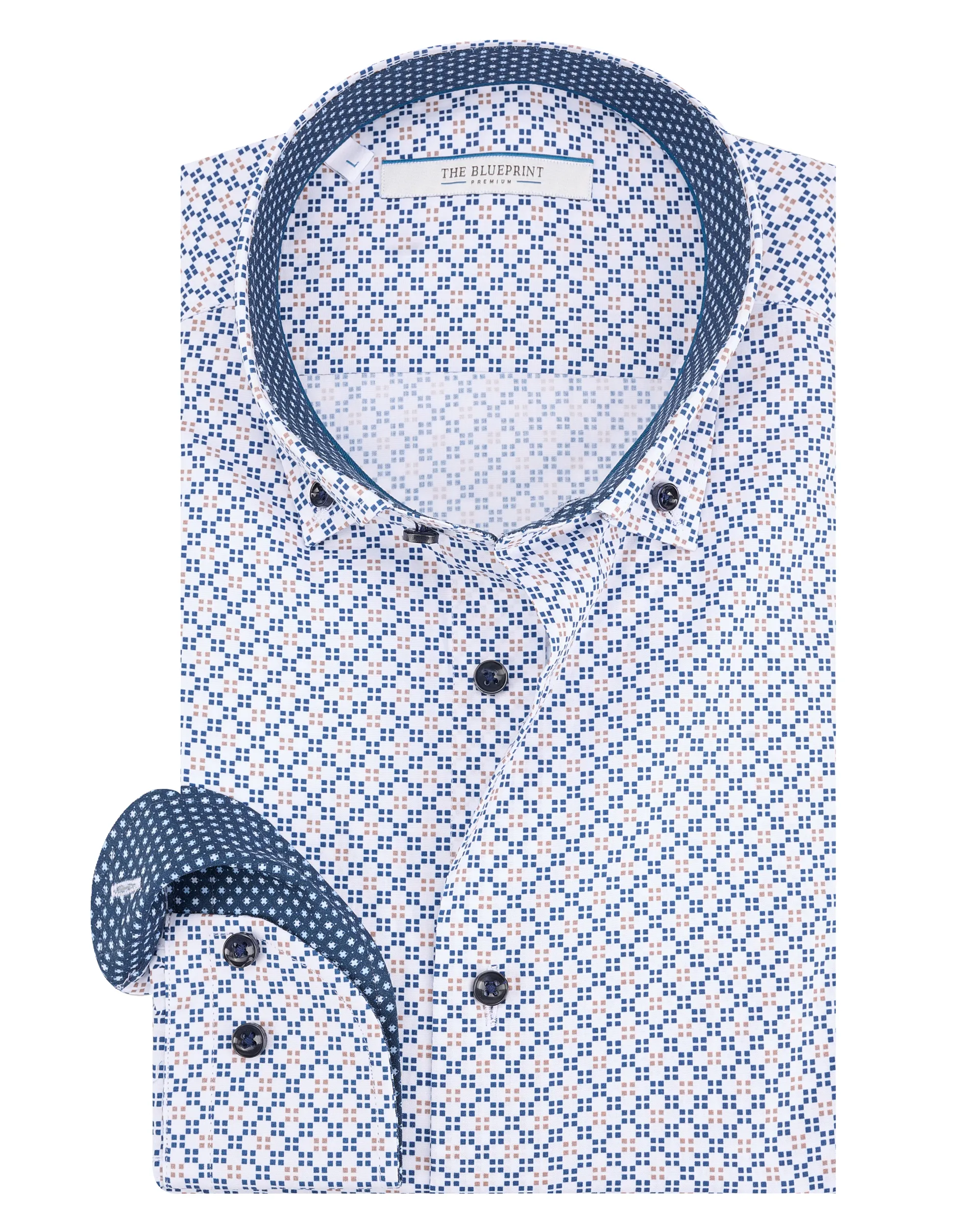 The BLUEPRINT Premium - Overhemd LM Blauw dessin 084828-001-L