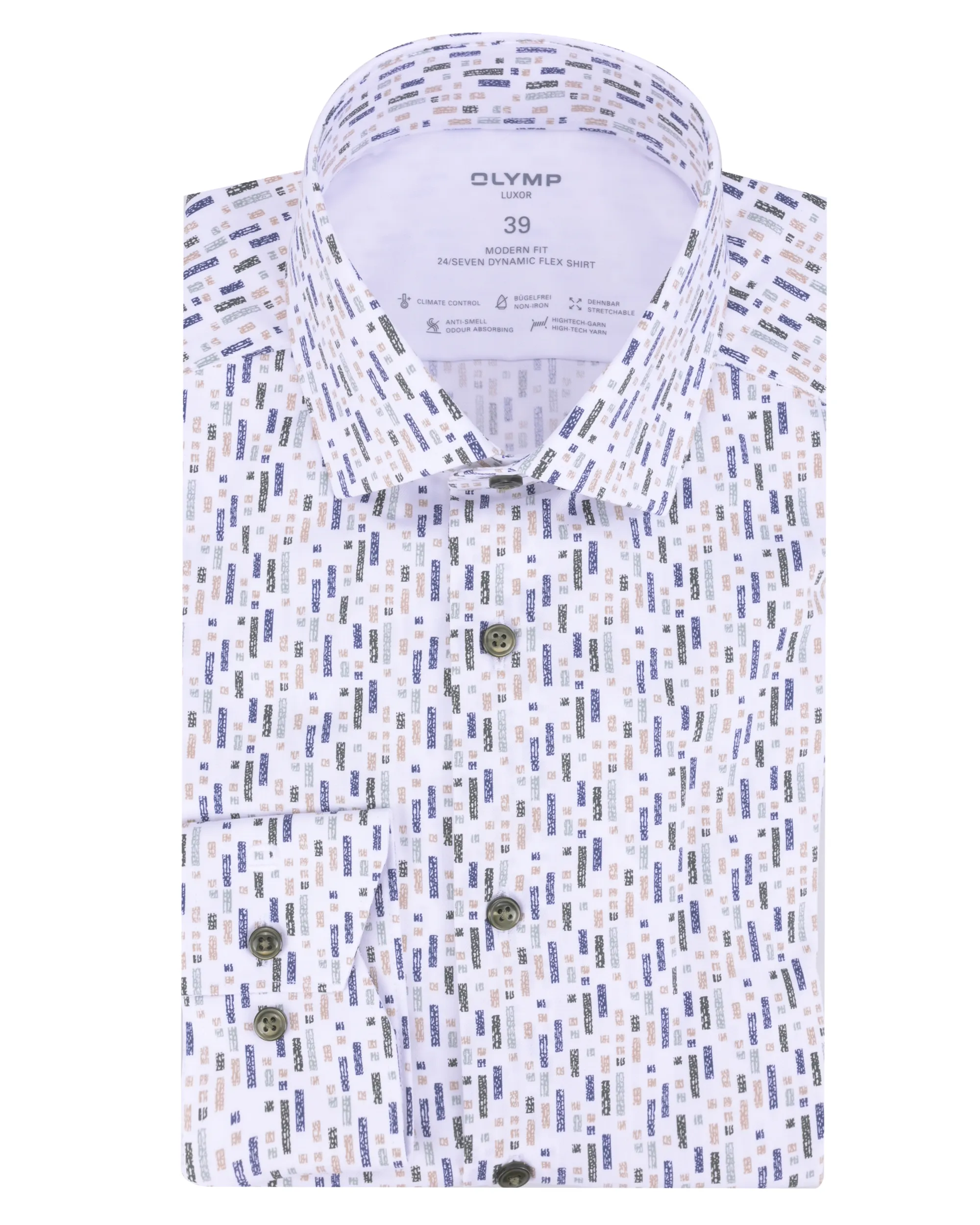 OLYMP Luxor 24/7 Modern fit Overhemd LM Blauw dessin 086750-001-47