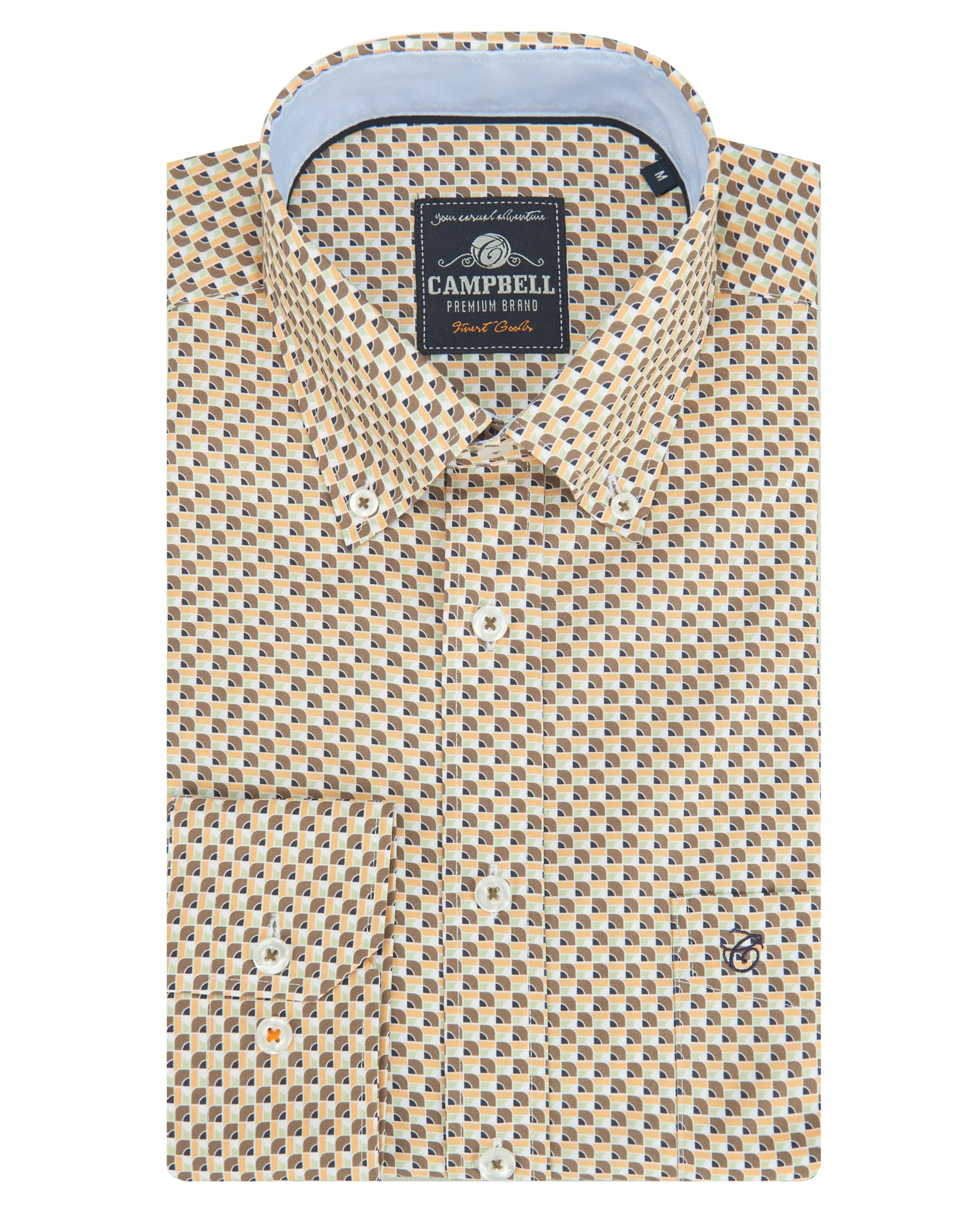 Campbell Casual Overhemd LM Dusky Green dessin 088323-004-S