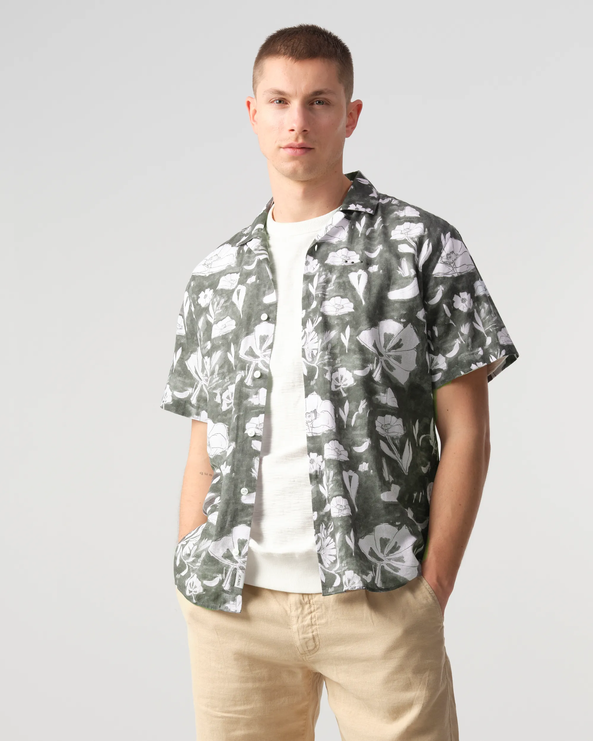 J.C. RAGS Elvis Floral Casual Overhemd KM Burned Green dessin 088398-001-L