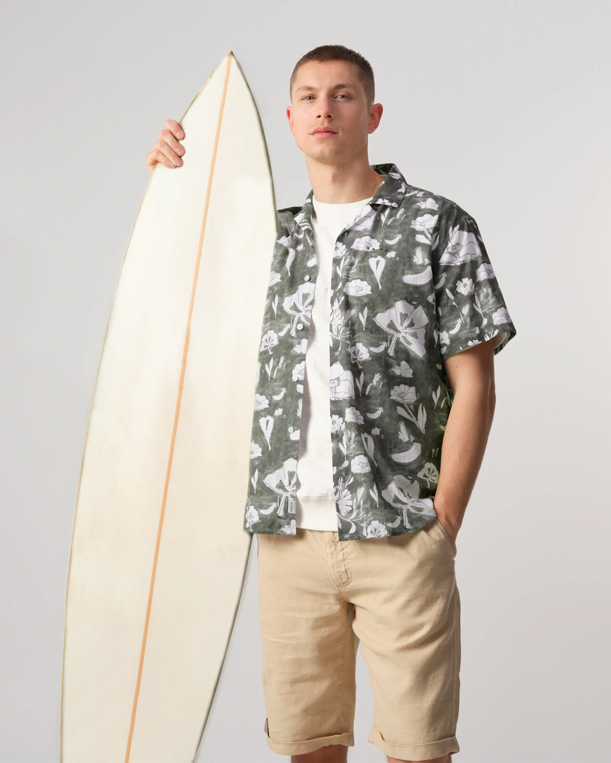 J.C. RAGS Elvis Floral Casual Overhemd KM Burned Green dessin 088398-001-L