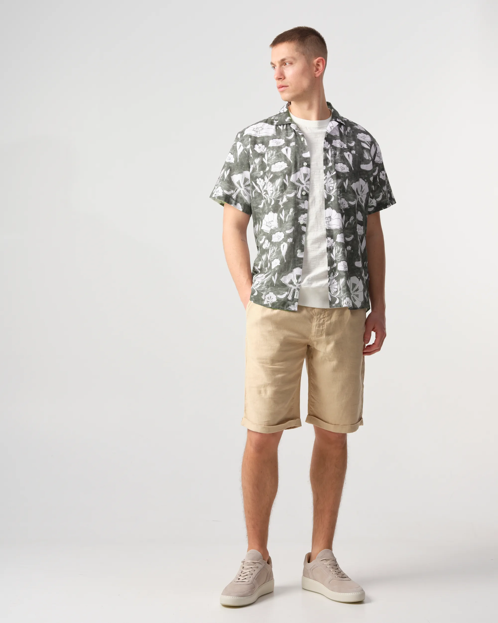 J.C. RAGS Elvis Floral Casual Overhemd KM Burned Green dessin 088398-001-L