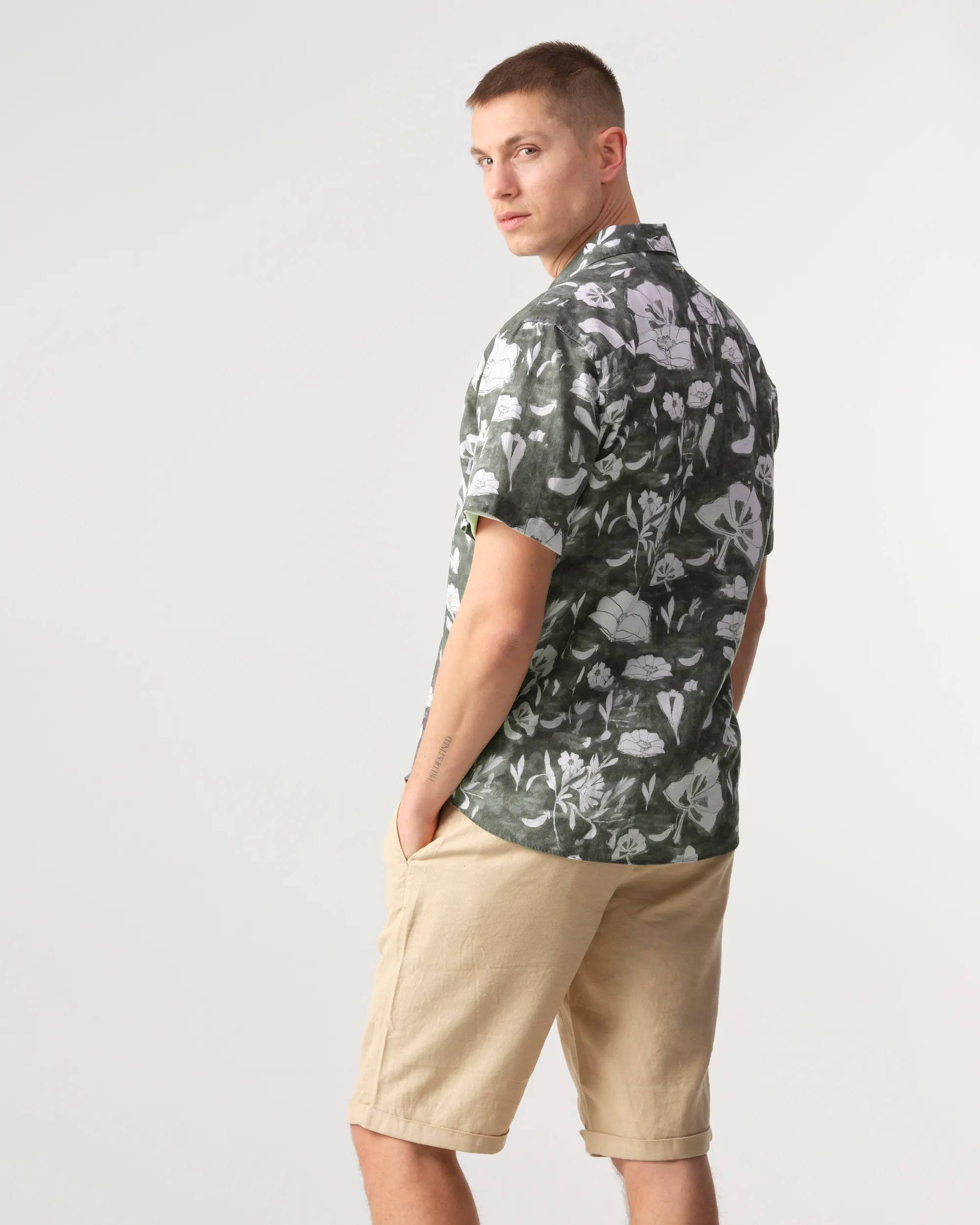 J.C. RAGS Elvis Floral Casual Overhemd KM Burned Green dessin 088398-001-L