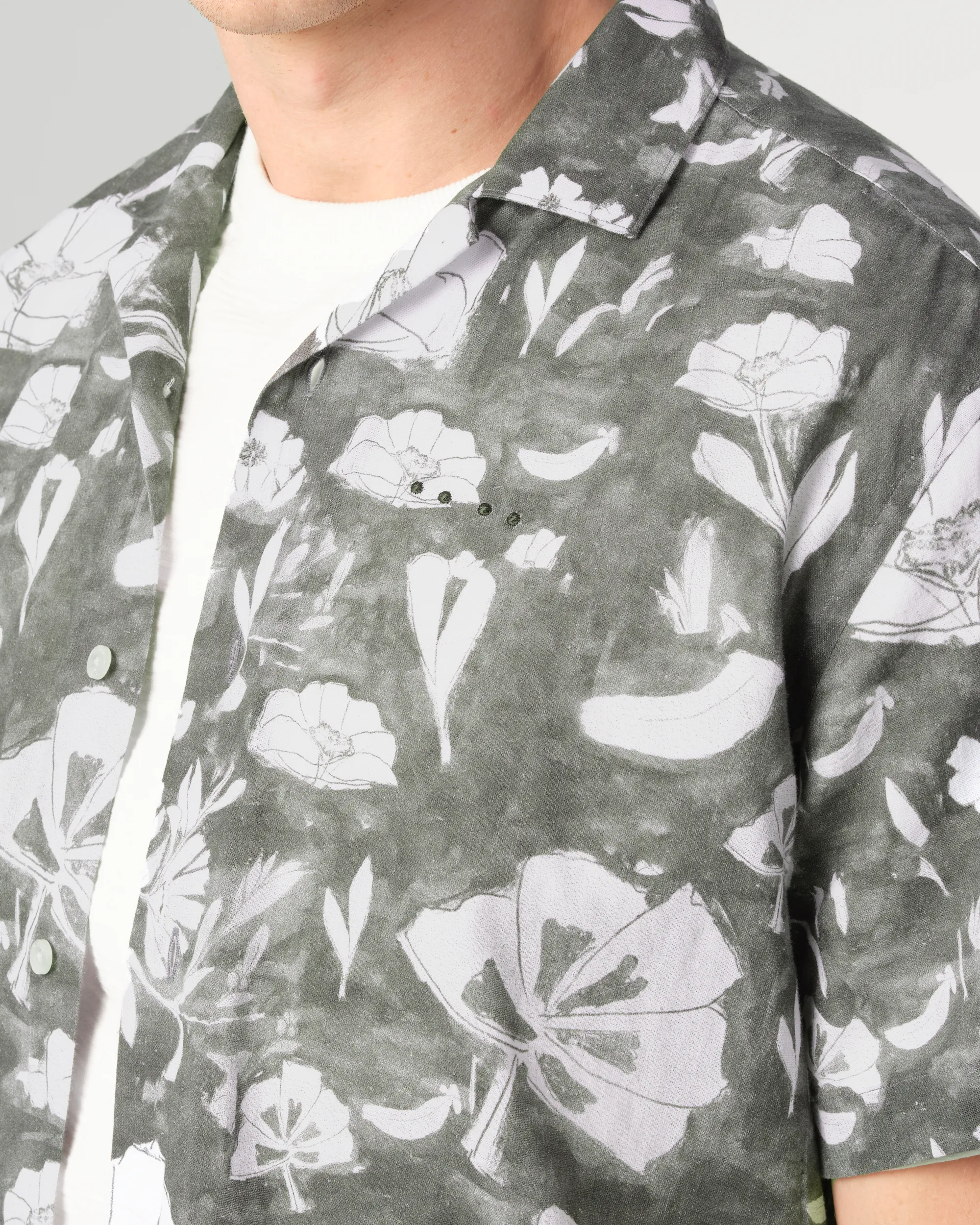 J.C. RAGS Elvis Floral Casual Overhemd KM Burned Green dessin 088398-001-L