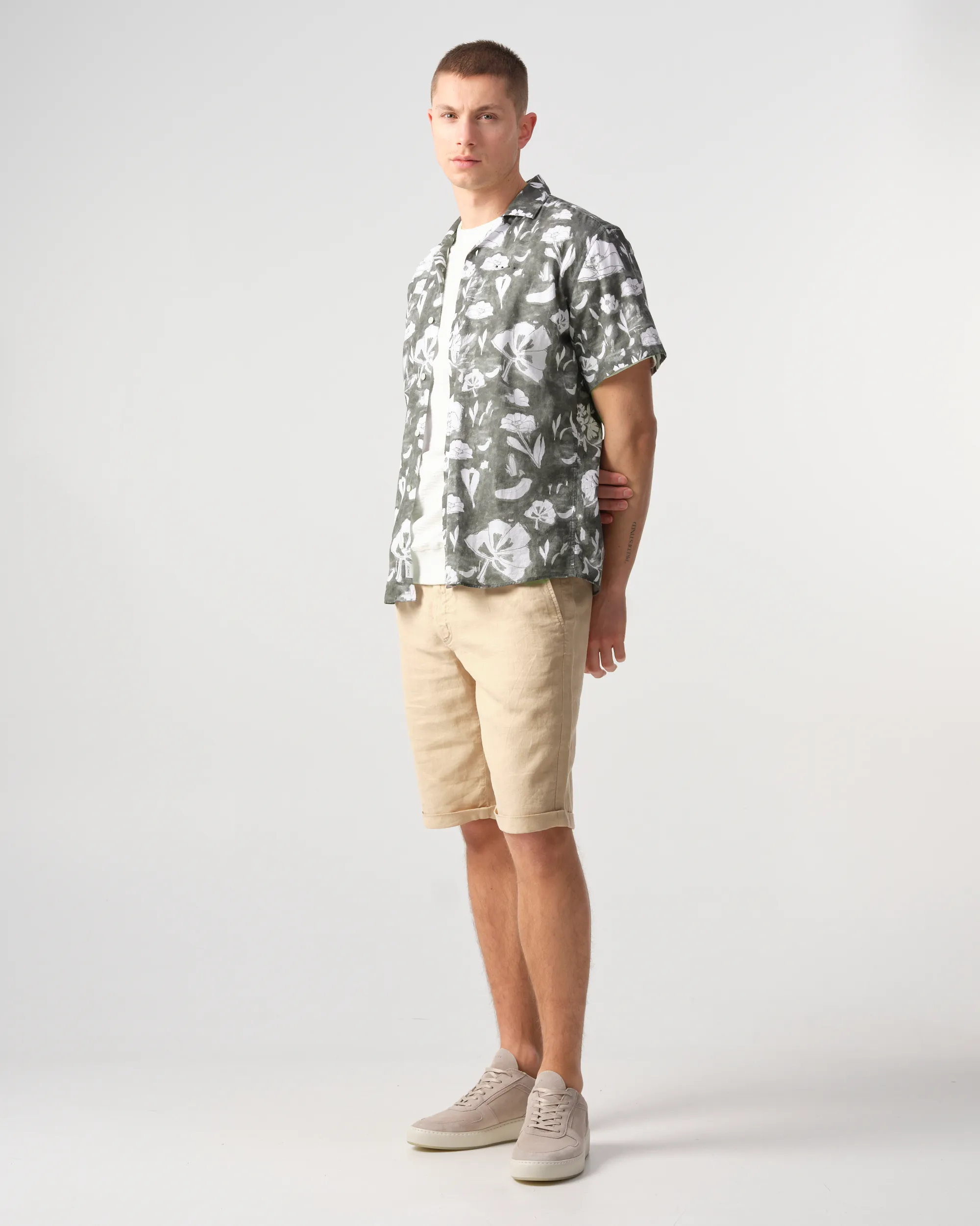 J.C. RAGS Elvis Floral Casual Overhemd KM Burned Green dessin 088398-001-L