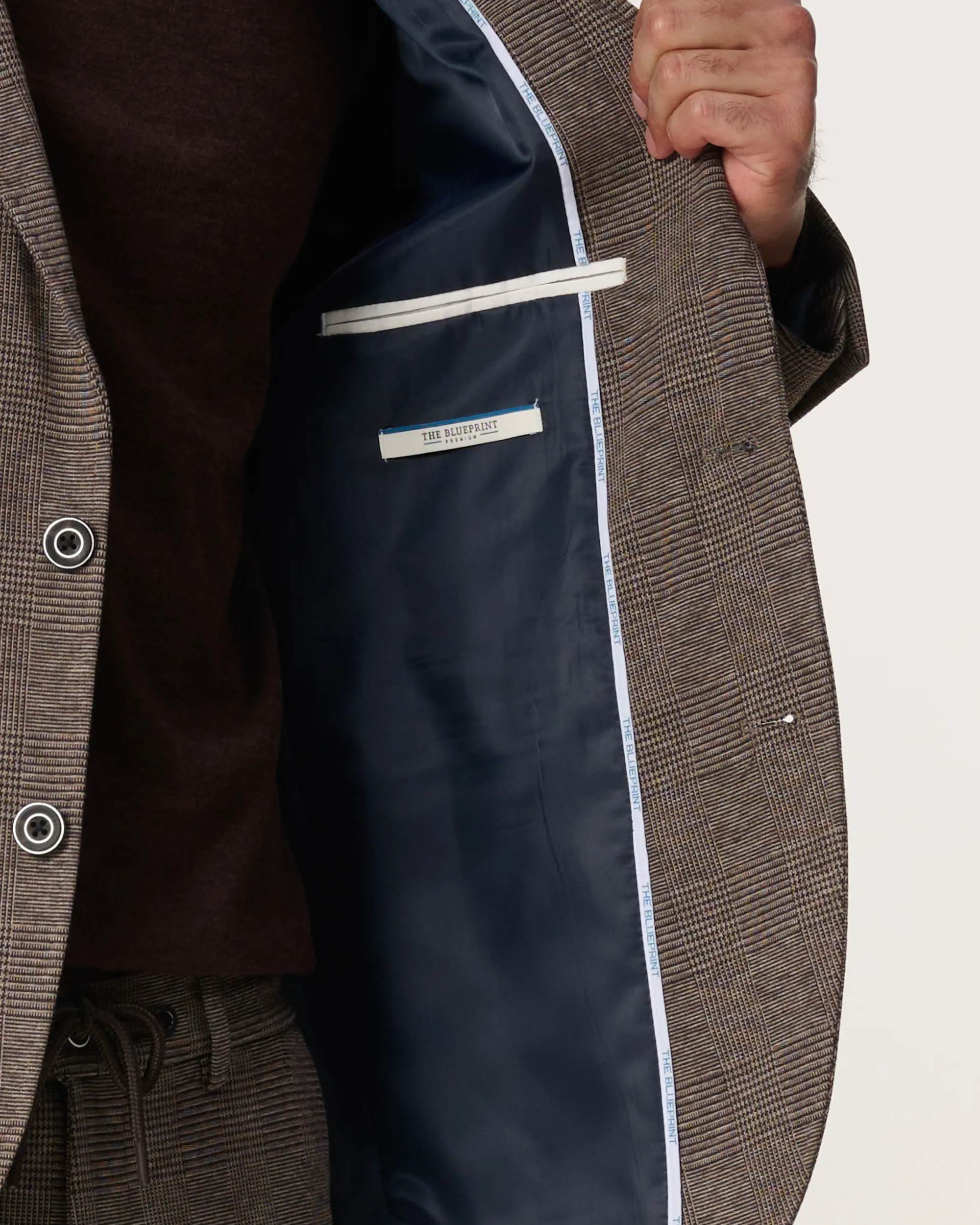 The BLUEPRINT Premium - Mix & Match Colbert Bruin grote ruit 093989-002-46