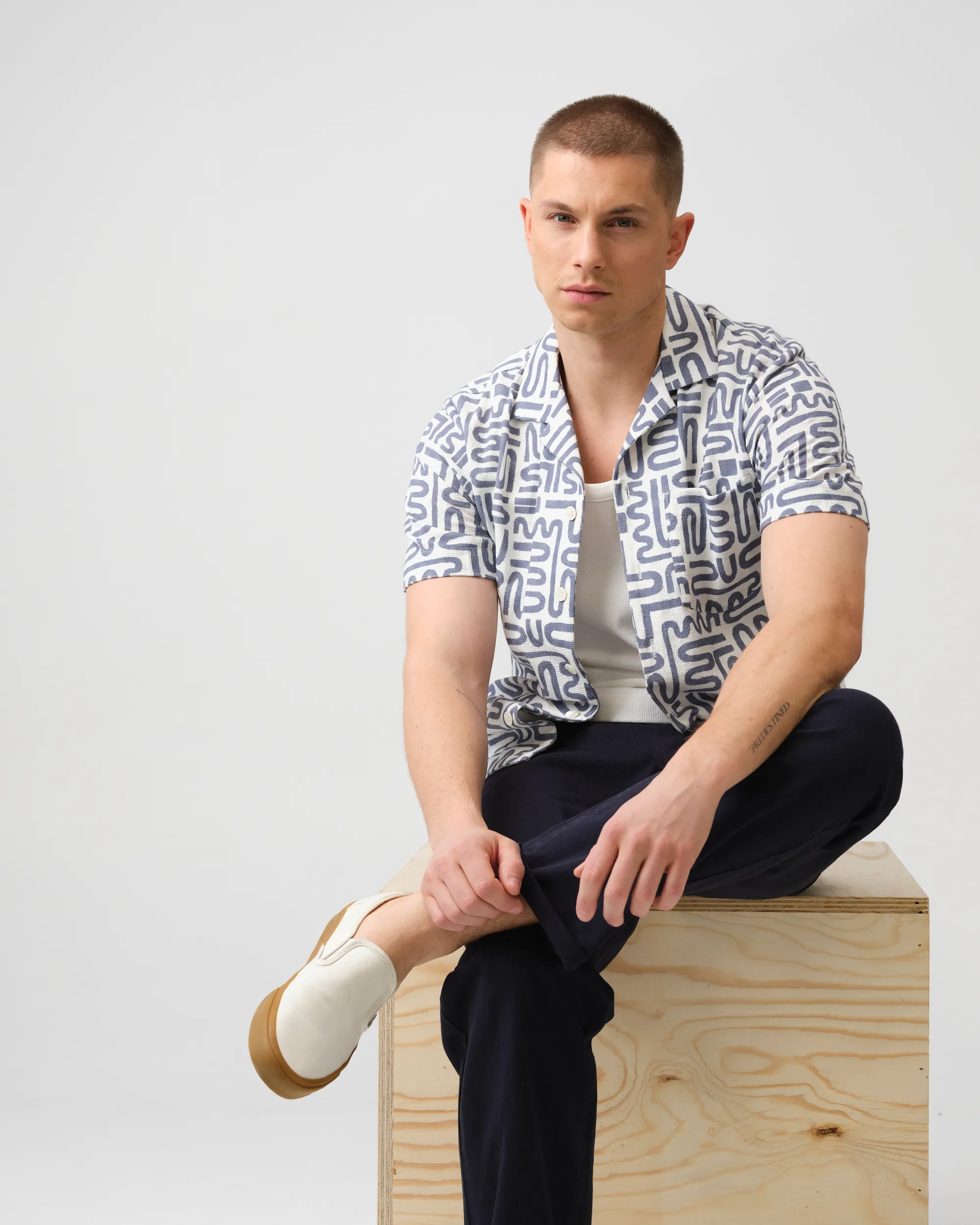 J.C. RAGS Alberto Casual Overhemd KM Ombre Blue grey dessin 095847-004-L