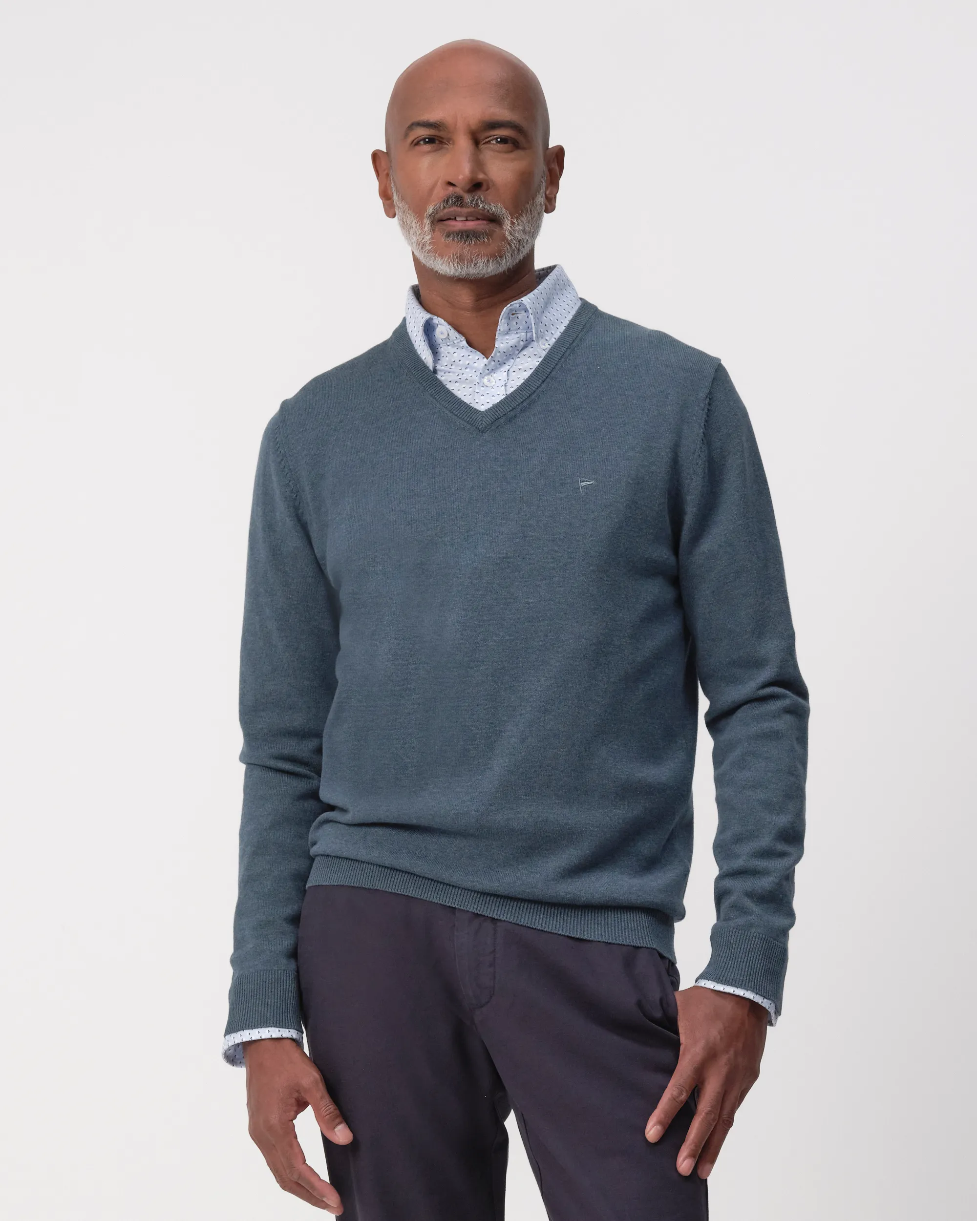 Campbell Trui V-hals Midnight Blue melange 096100-004