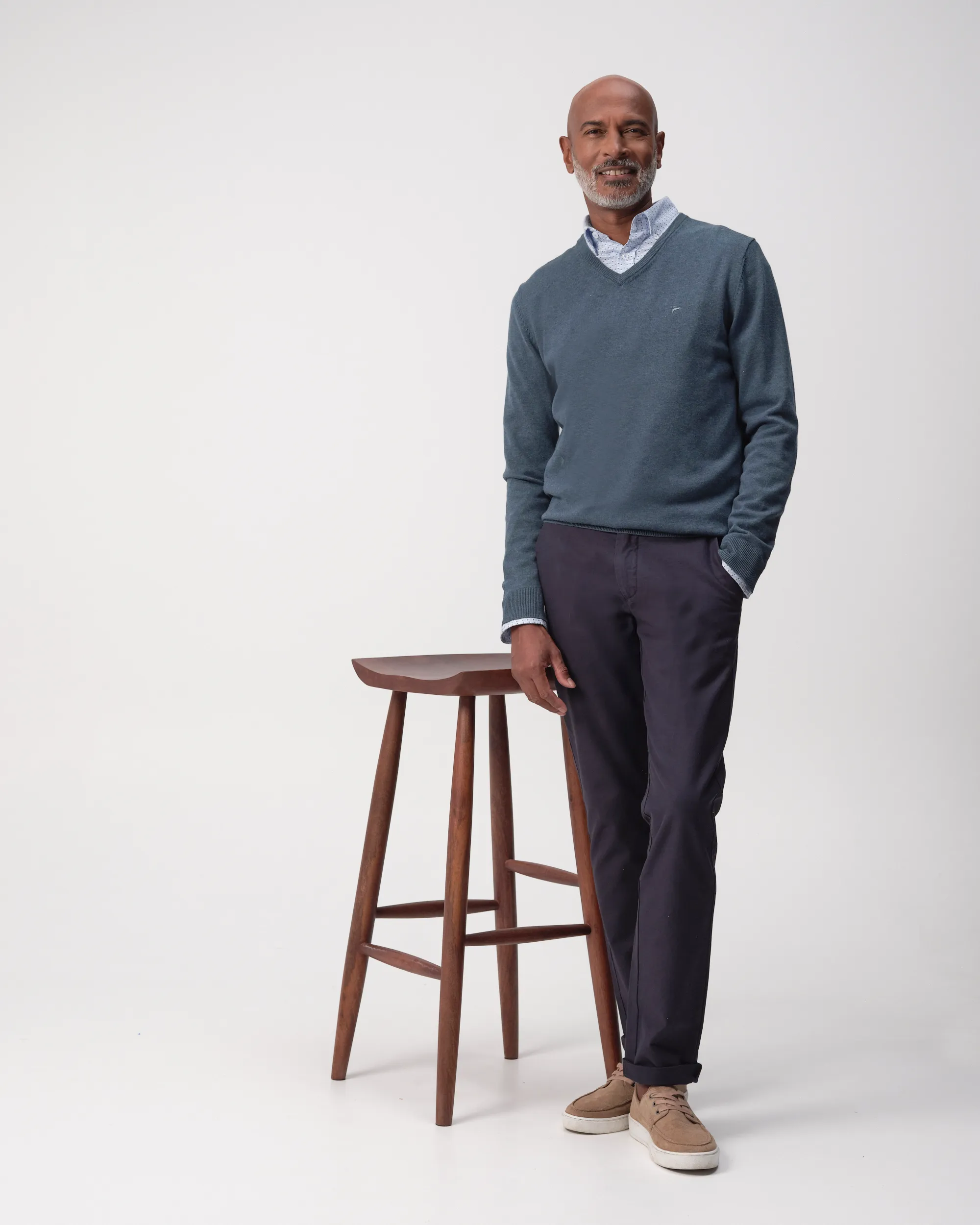 Campbell Trui V-hals Midnight Blue melange 096100-004