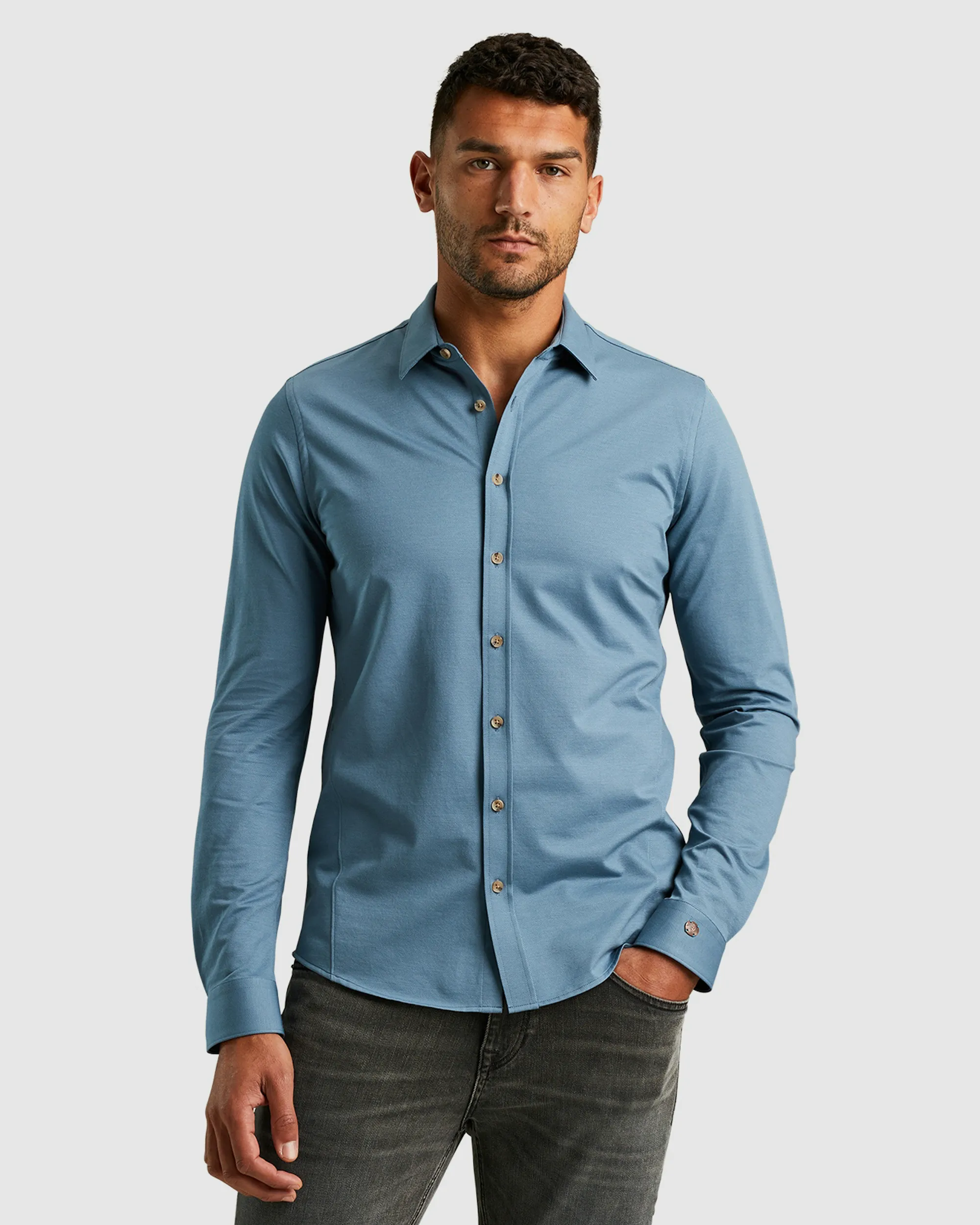 Cast Iron Casual Overhemd LM Blauw 098820-001-L