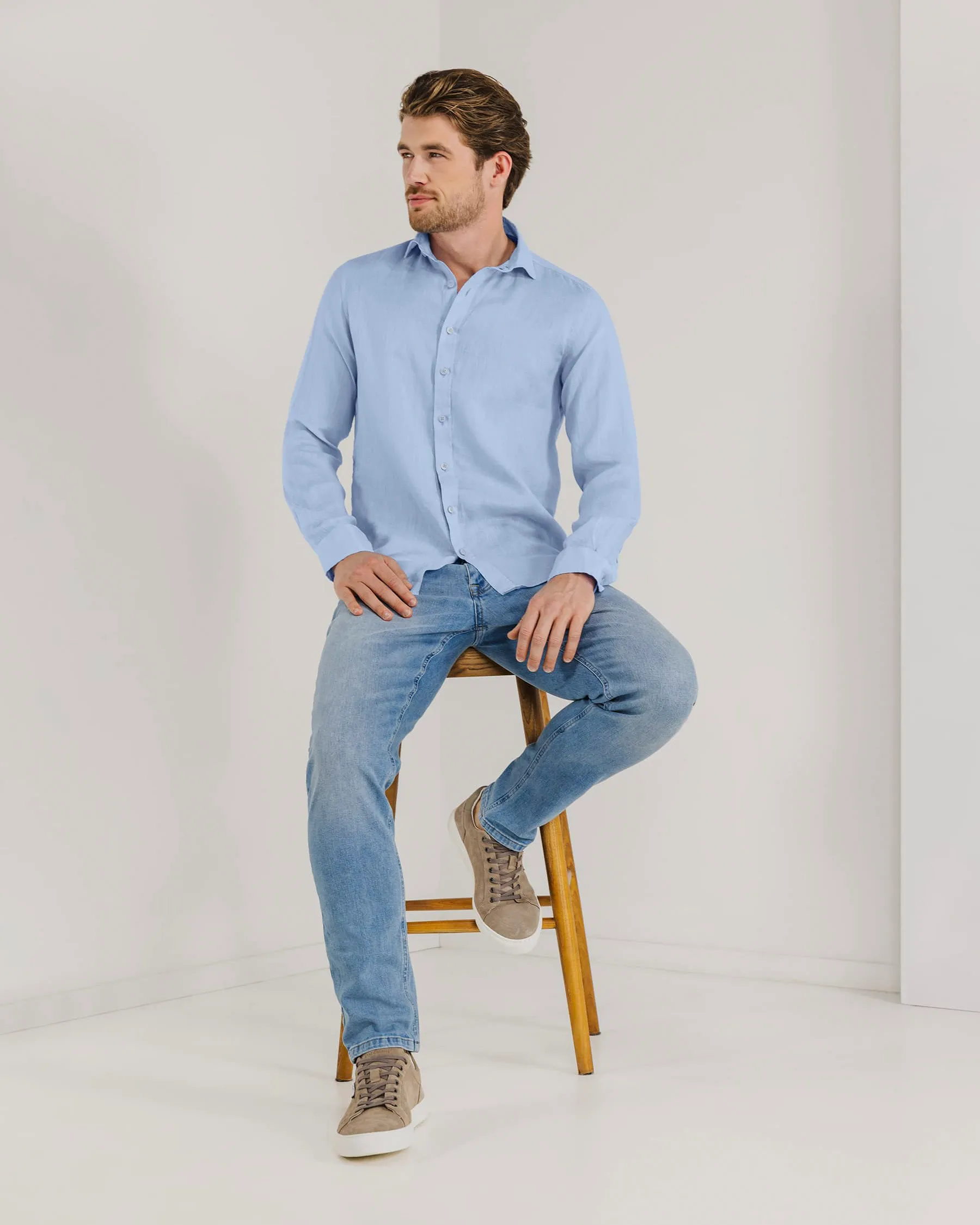 State of Art Casual Overhemd LM Licht blauw 101793-001-4XL
