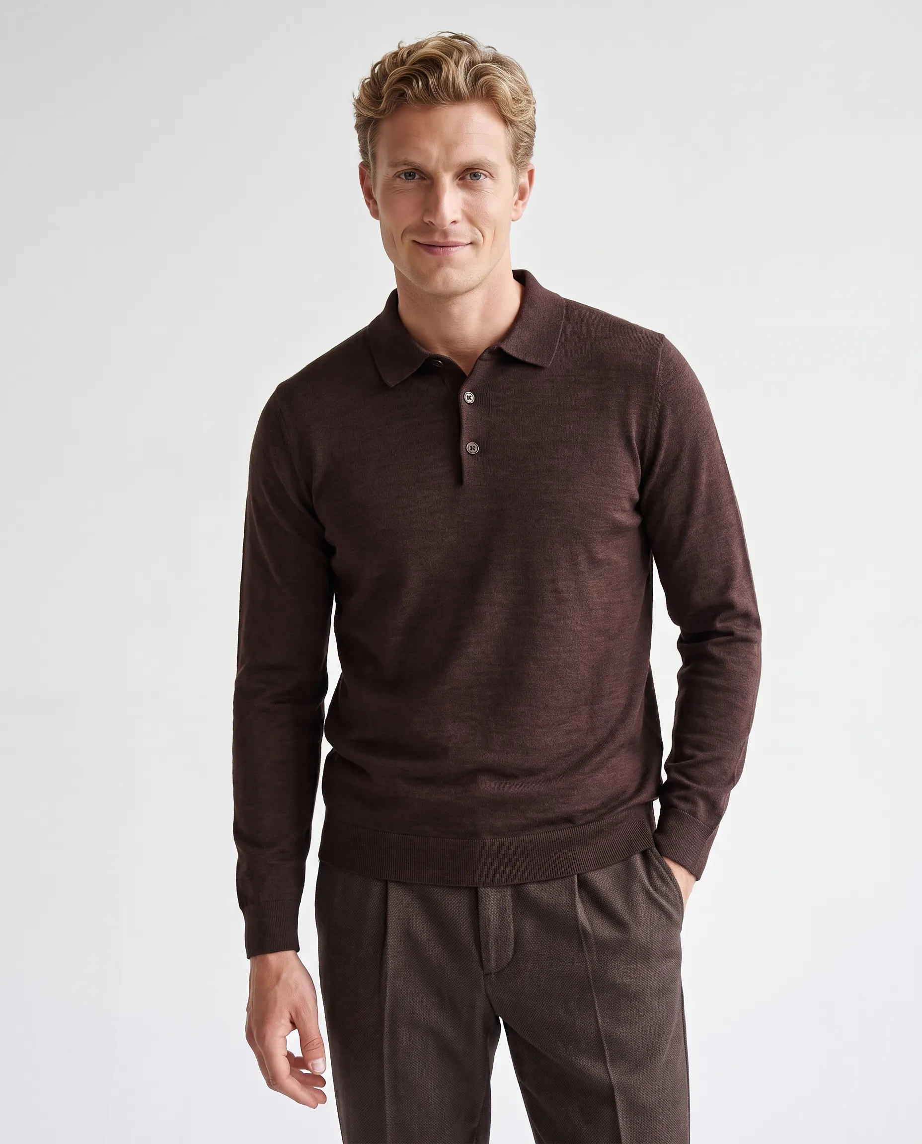 Recall Polo Dark Brown melange 102091-007-L