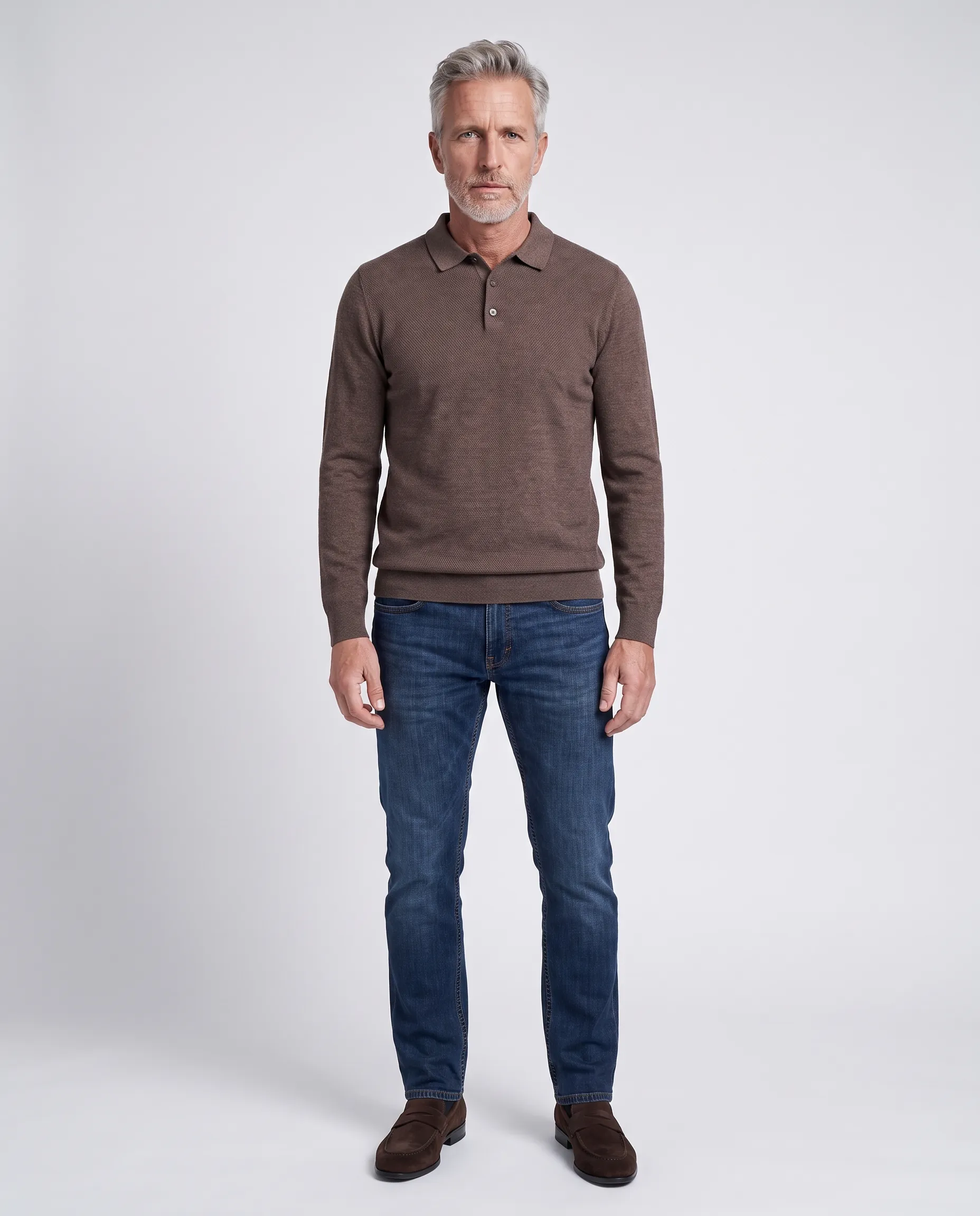 The BLUEPRINT Premium Polo Lange mouw Coffe Bean 102185-007-L