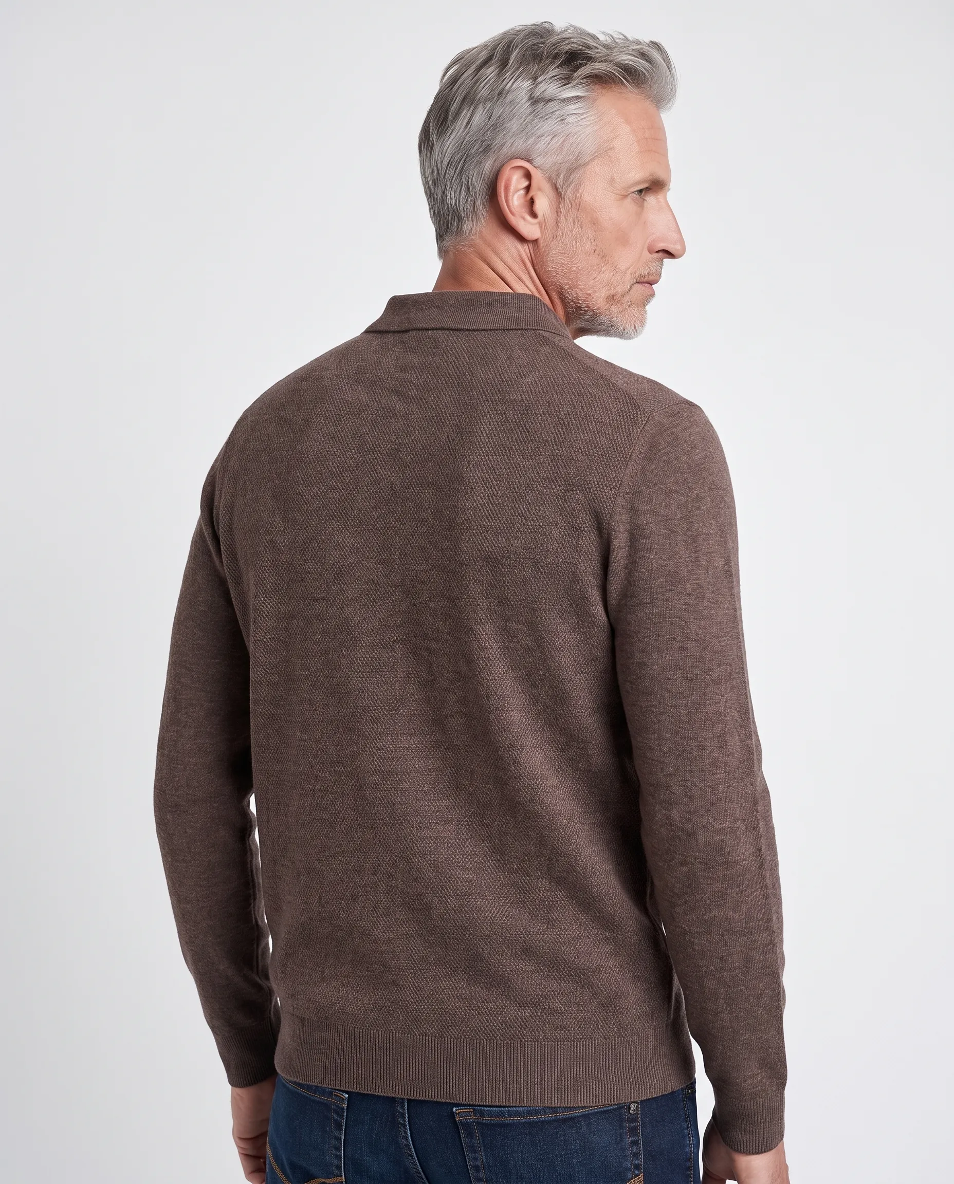 The BLUEPRINT Premium Polo Lange mouw Coffe Bean 102185-007-L