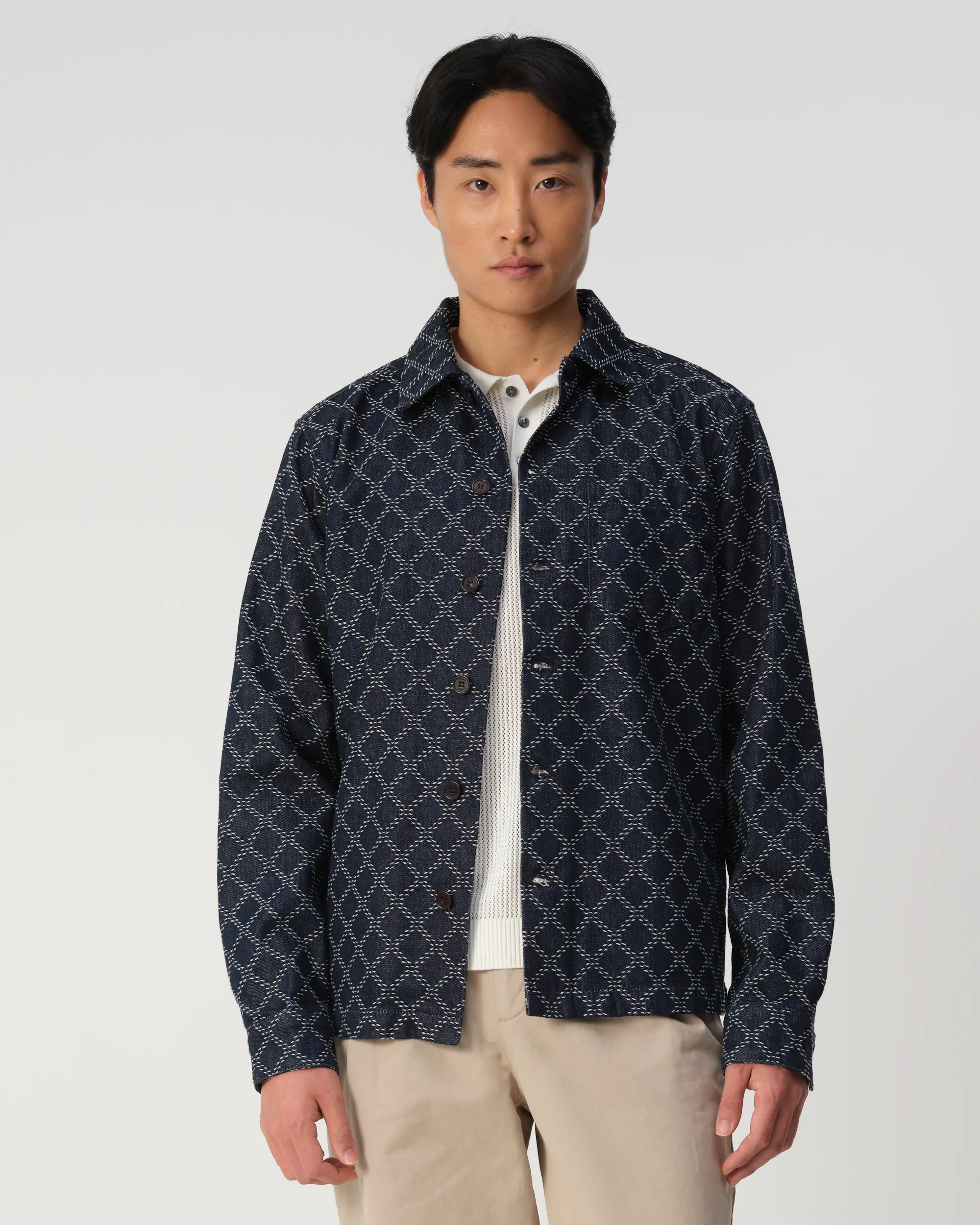 J.C. RAGS Roux Diamond Overshirt  Dark Blue Dessin 103288-001-L