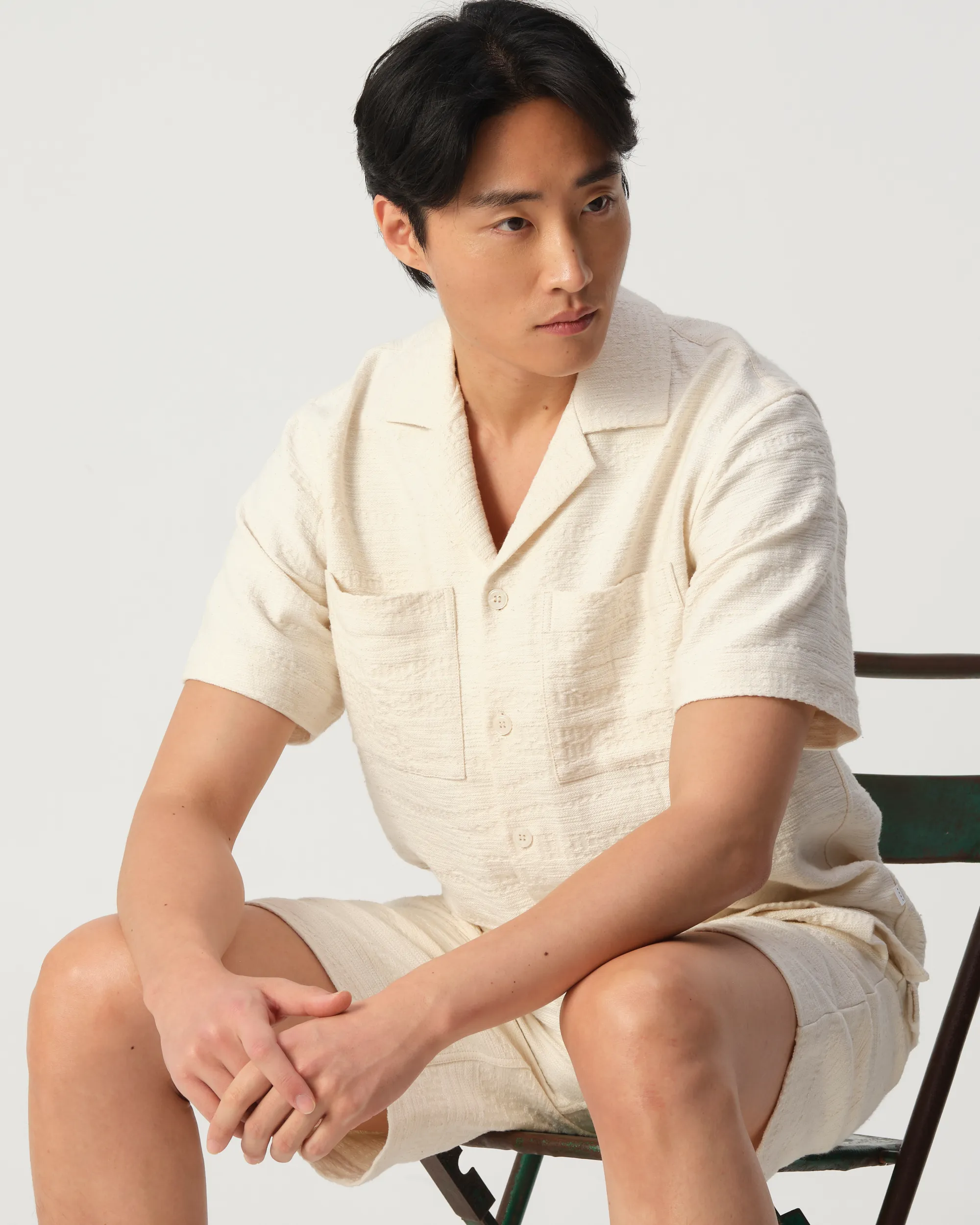 J.C. RAGS - Casual shirt SS Aaron Structure Coconut milk 103331-001-L