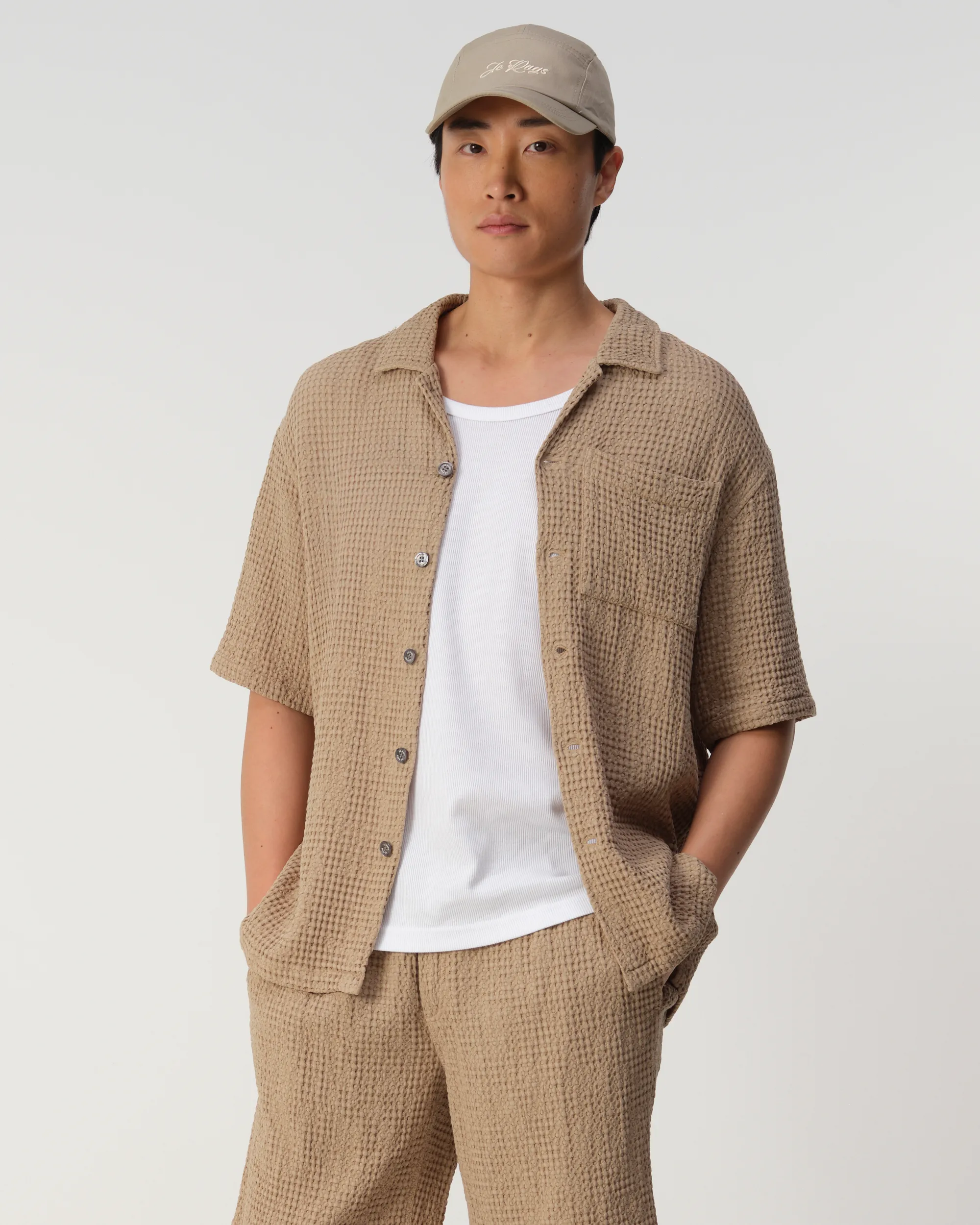 J.C. RAGS Duncan Waffle Casual Overhemd Plaza taupe 103524-003-L