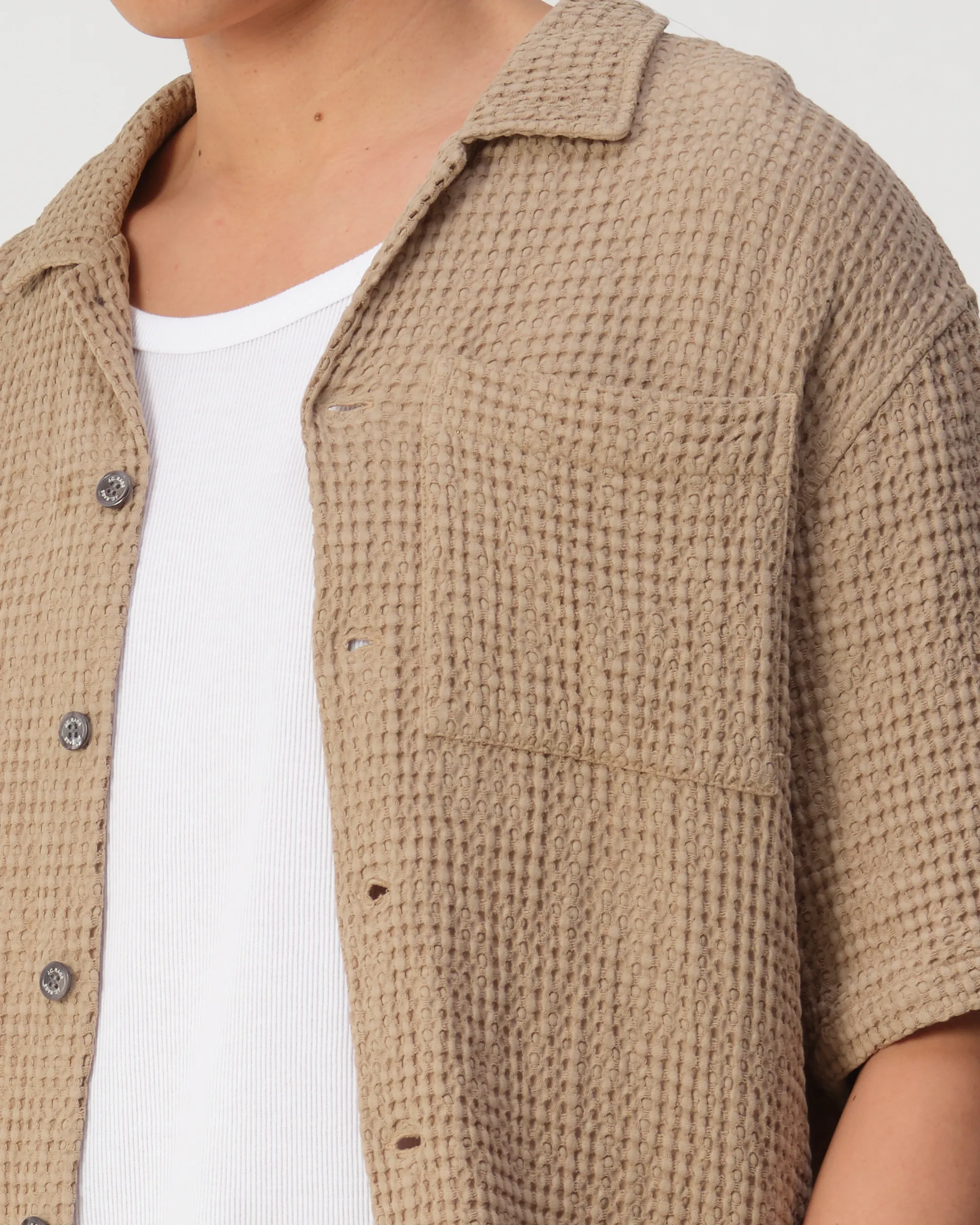 J.C. RAGS Duncan Waffle Casual Overhemd Plaza taupe 103524-003-L