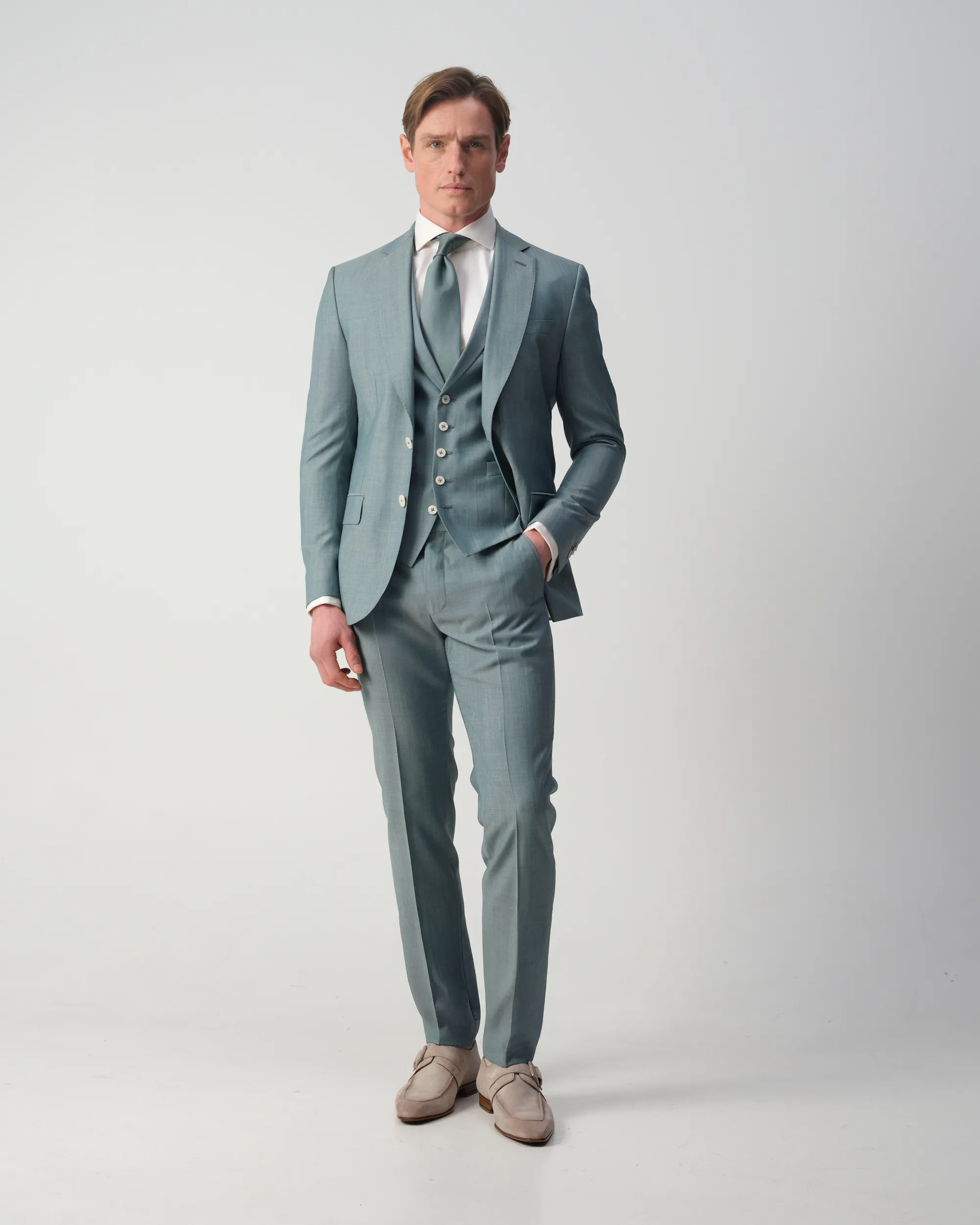 Vesper Draper 3-delig Trouwpak Groen uni 106747-001-44