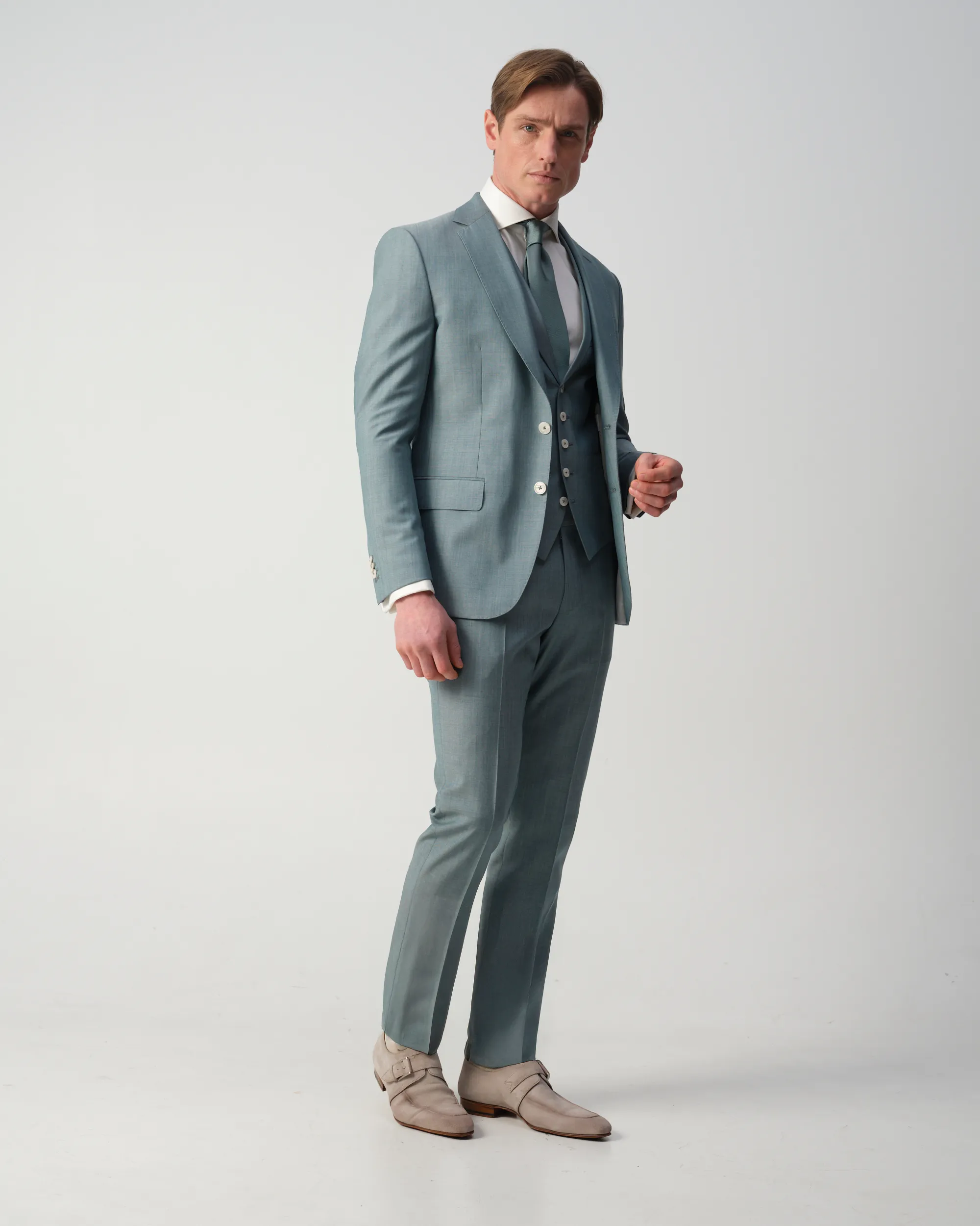 Vesper Draper 3-delig Trouwpak Groen uni 106747-001-44