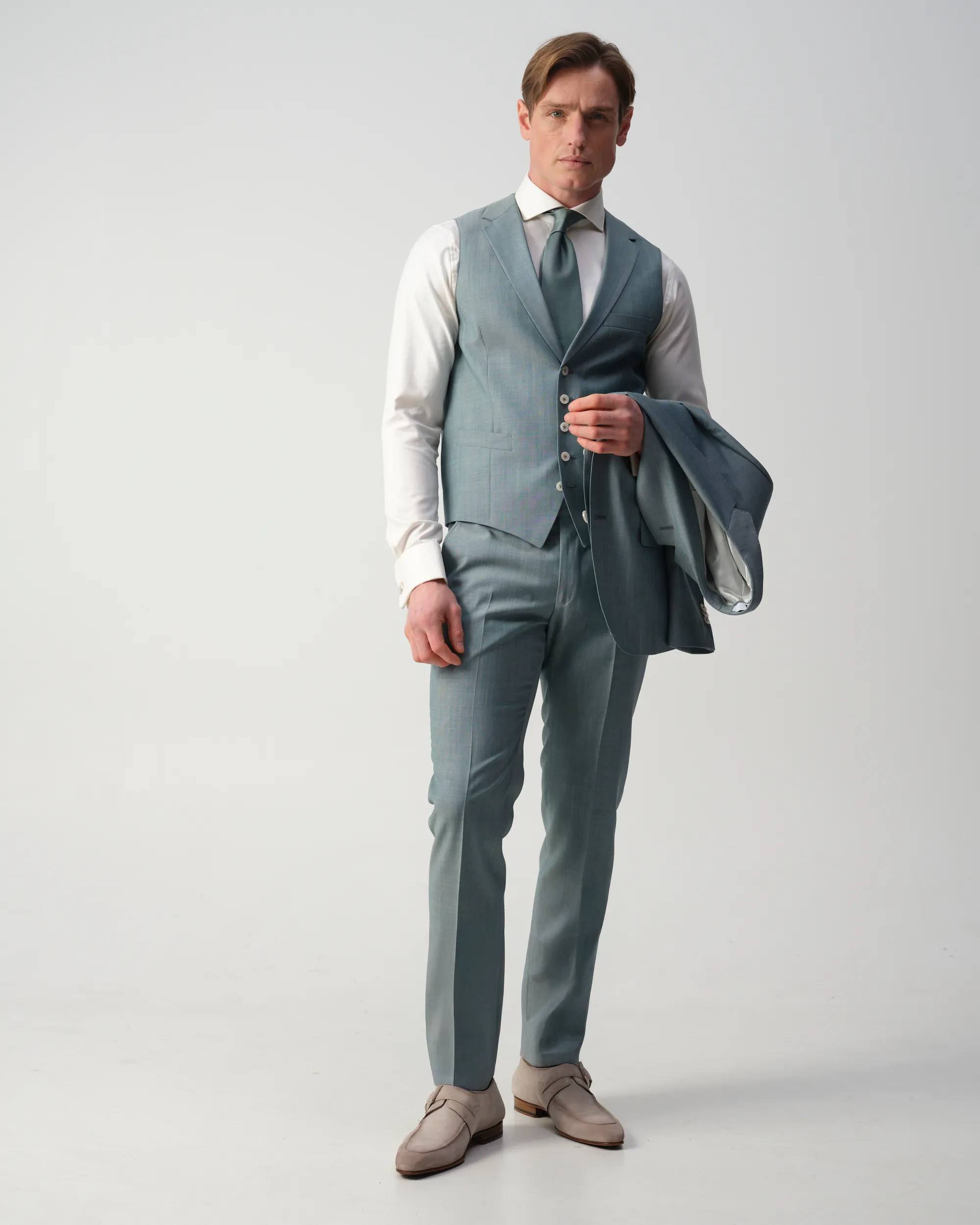 Vesper Draper 3-delig Trouwpak Groen uni 106747-001-44